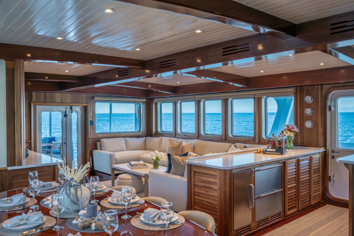 a large kitchen and dining room aboard SURFBIRD Yacht for Charter
