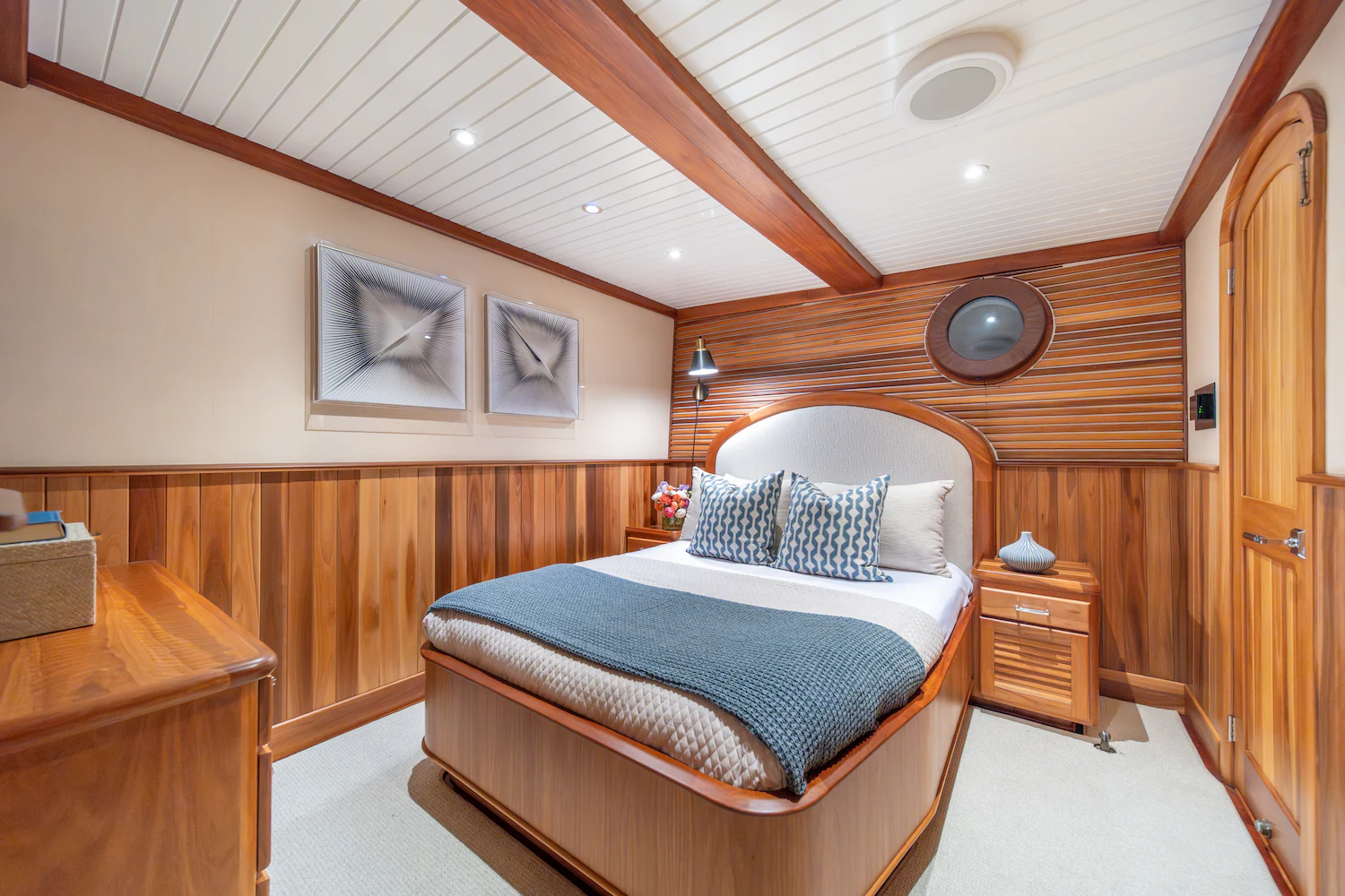 a bed in a room aboard SURFBIRD Yacht for Charter