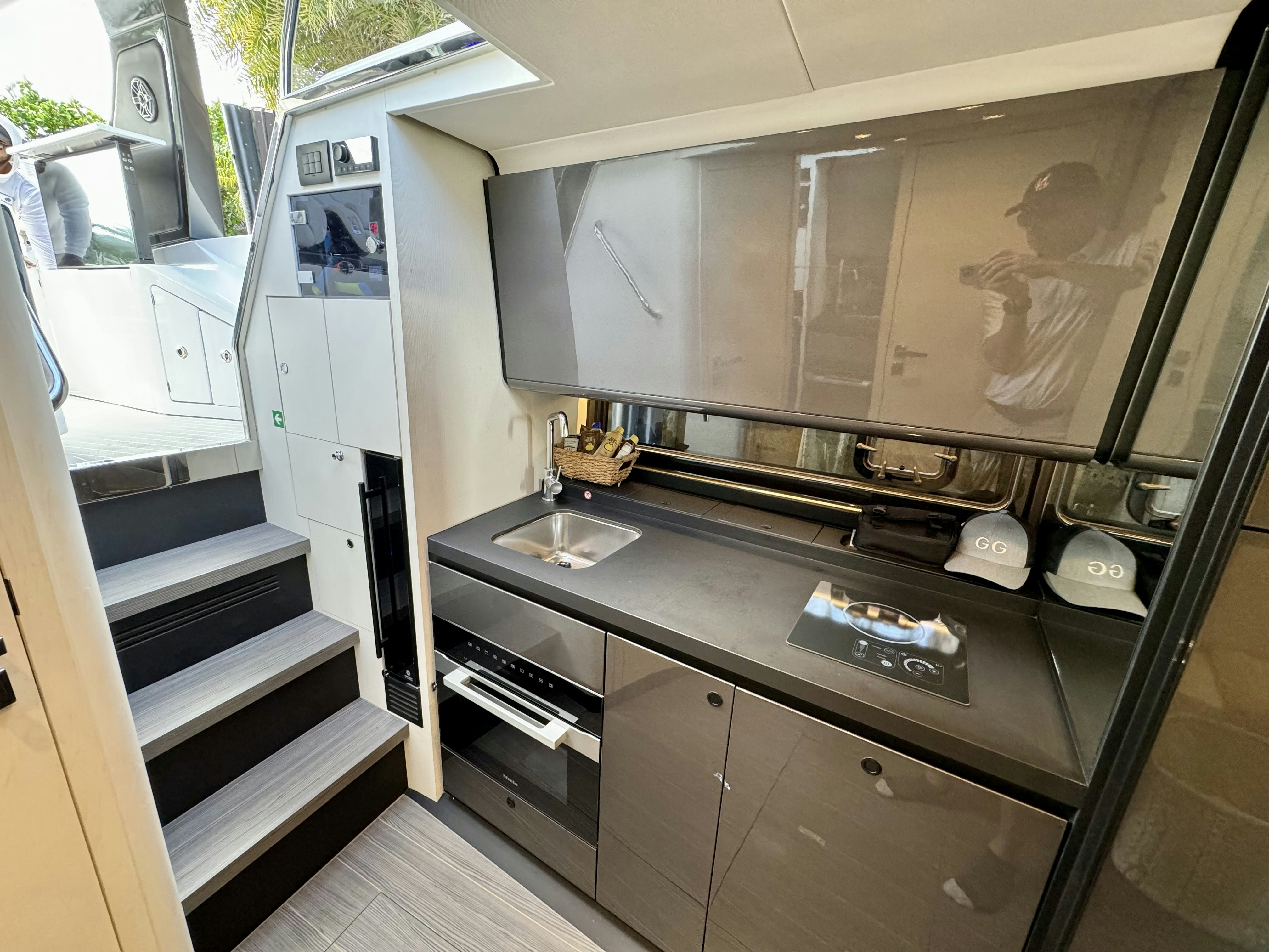 a kitchen with a large oven aboard GG Yacht for Sale