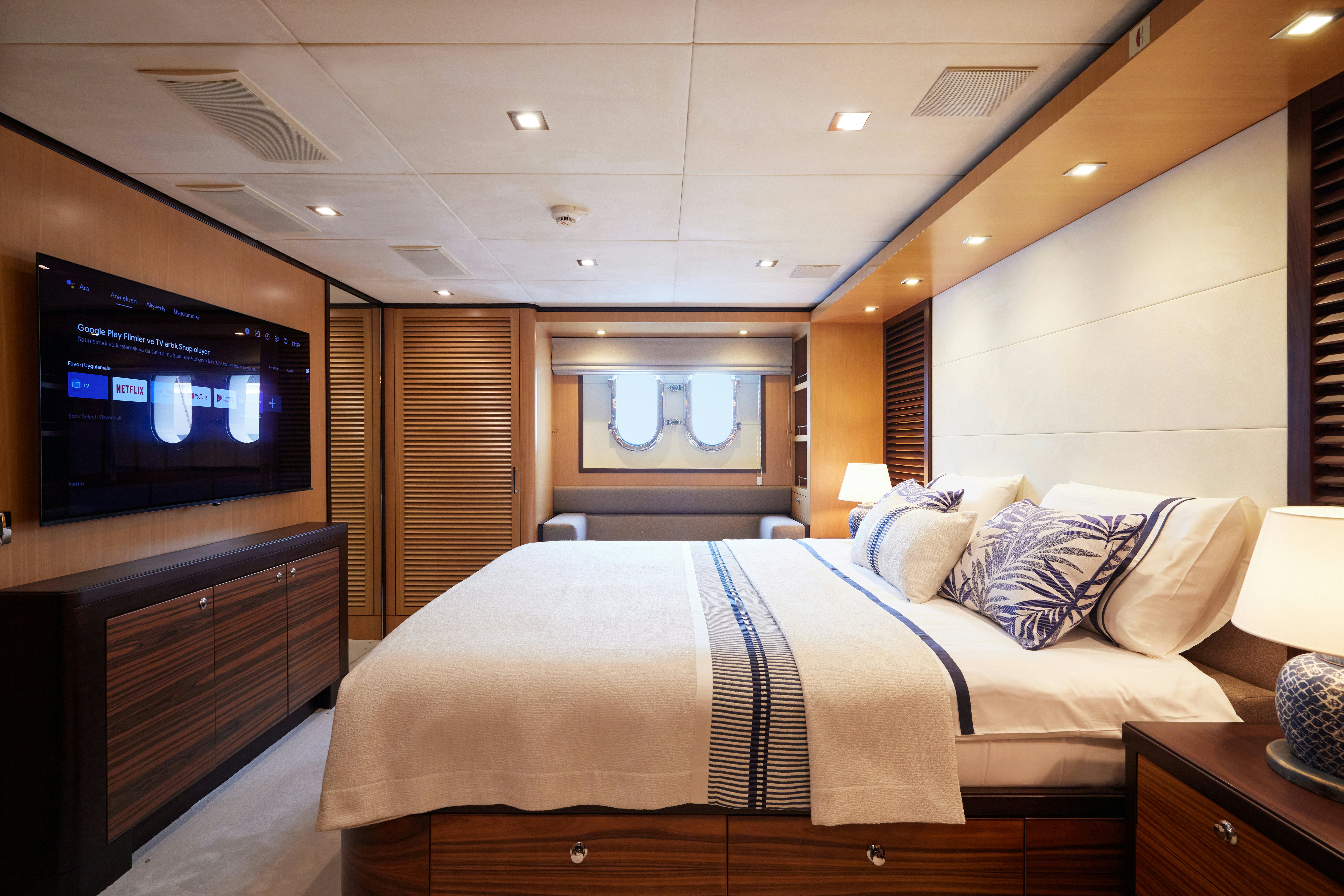 a bed in a hotel room aboard AYSHA Yacht for Sale