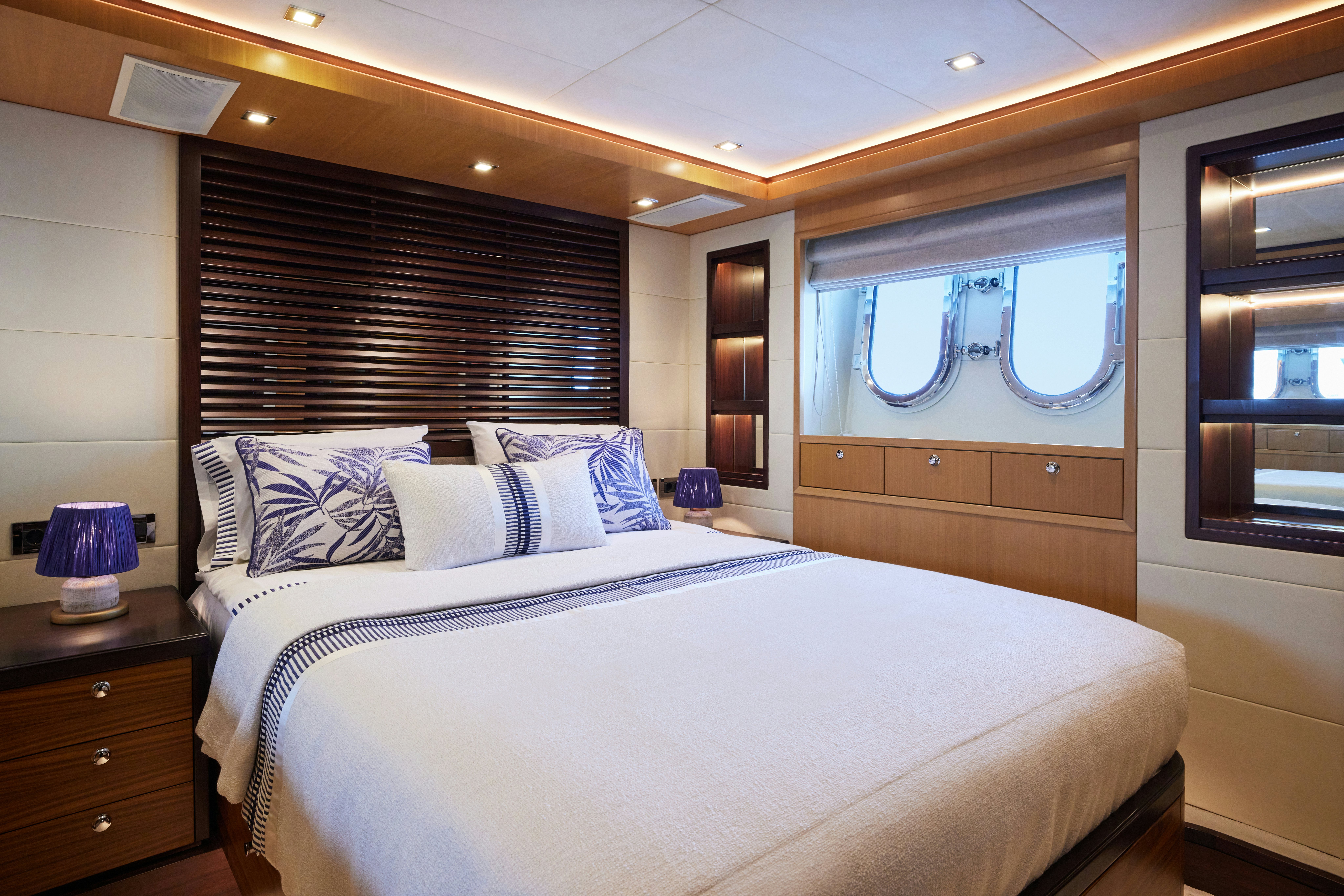 a room with two beds aboard AYSHA Yacht for Sale