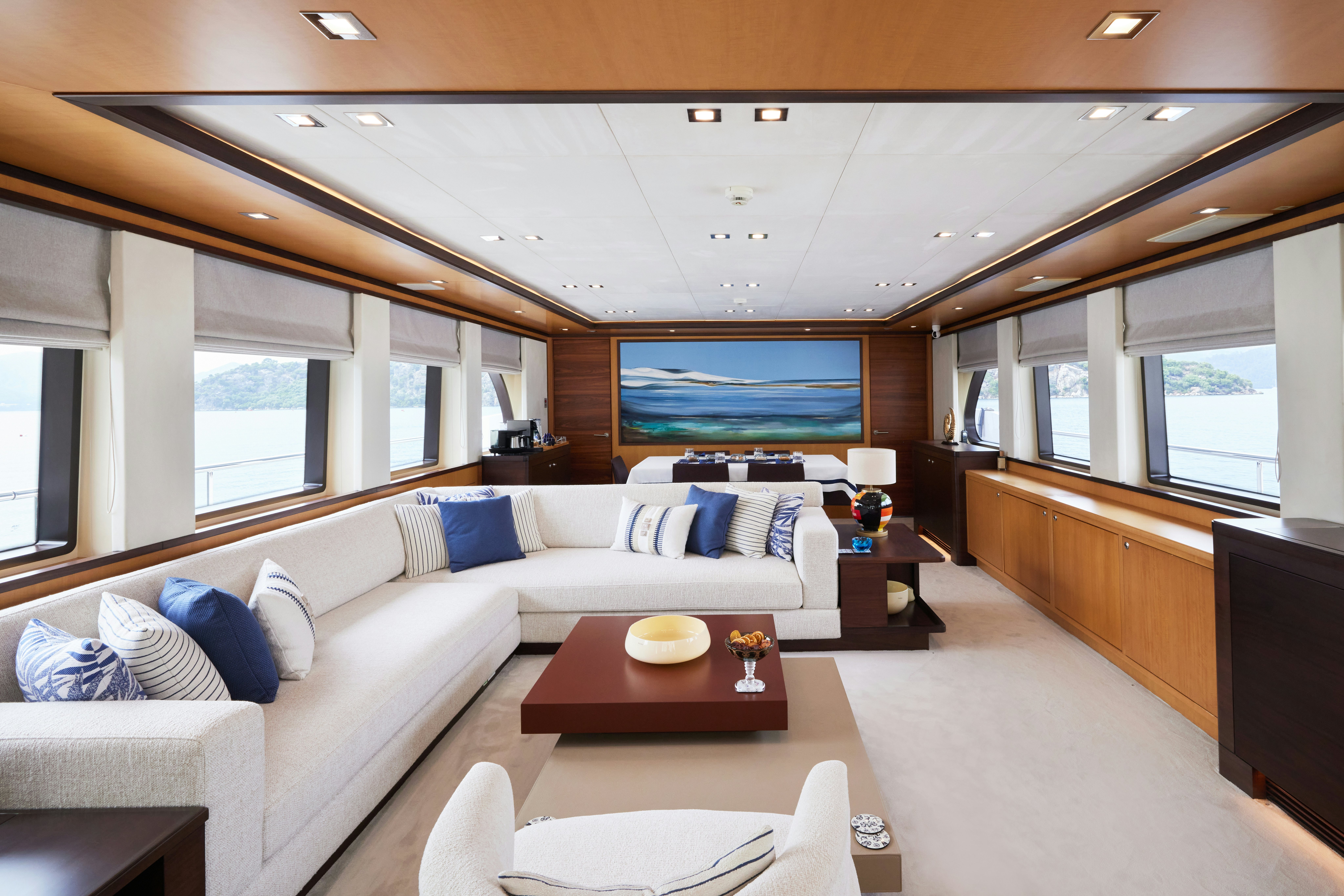 a living room with a large window aboard AYSHA Yacht for Sale