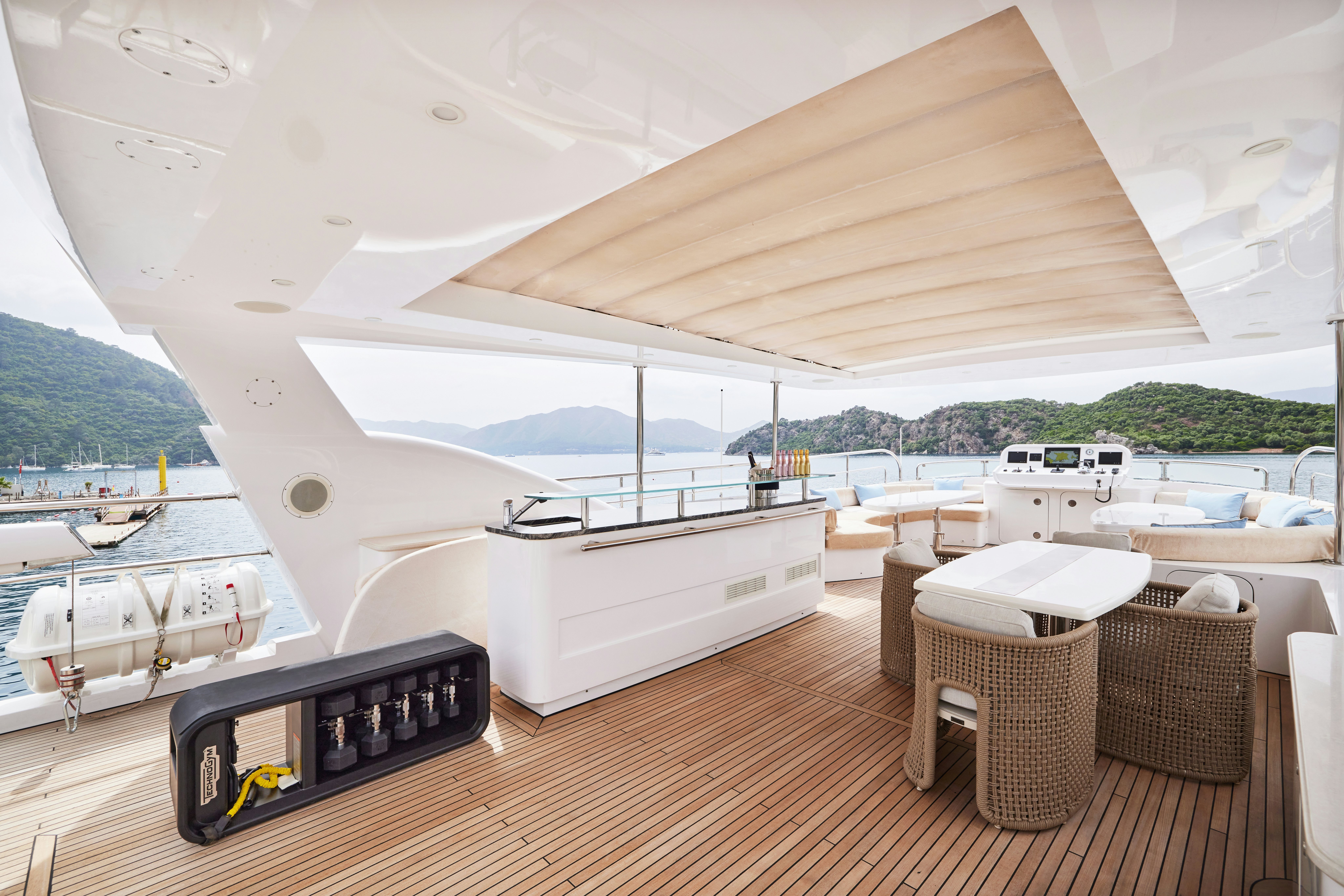 a boat on a deck aboard AYSHA Yacht for Sale