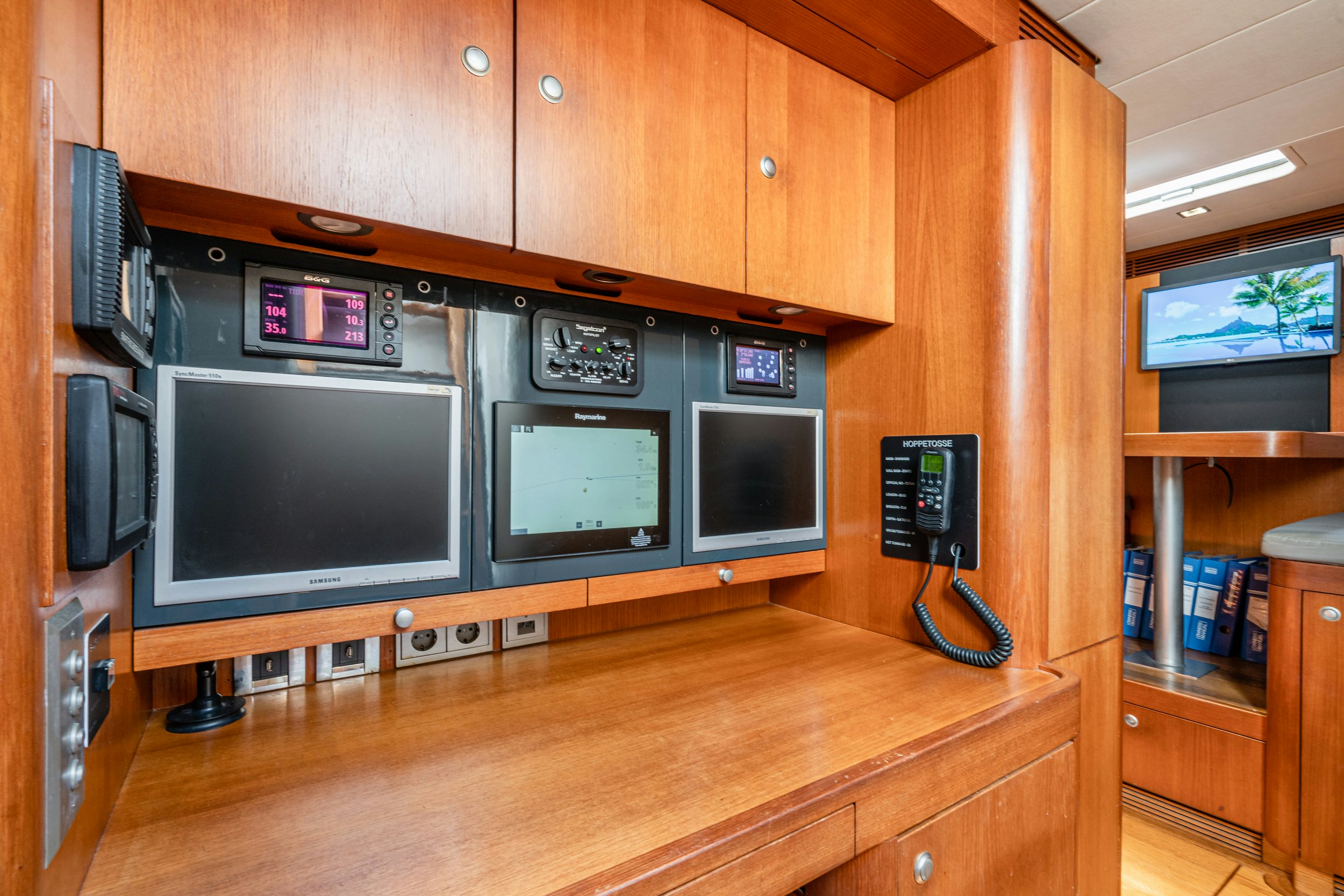 a room with many microwaves and a television aboard SAVUKE Yacht for Sale