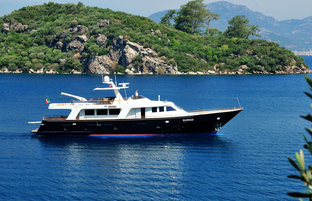 a boat in the water aboard BLUE LADY Yacht for Sale