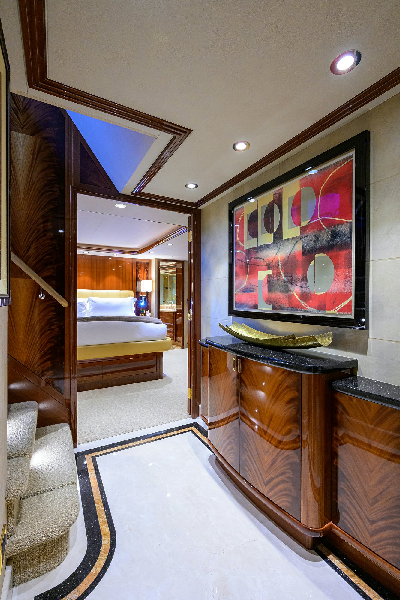 a room with a bed and a television aboard REMY ROO Yacht for Sale