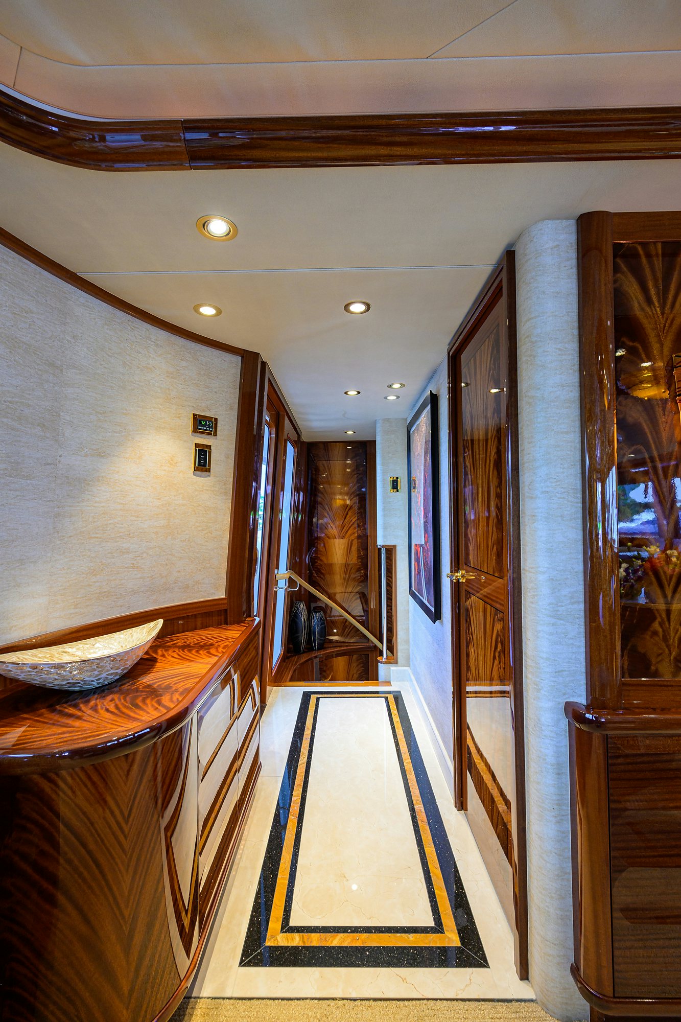 a hallway with a blue floor aboard REMY ROO Yacht for Sale