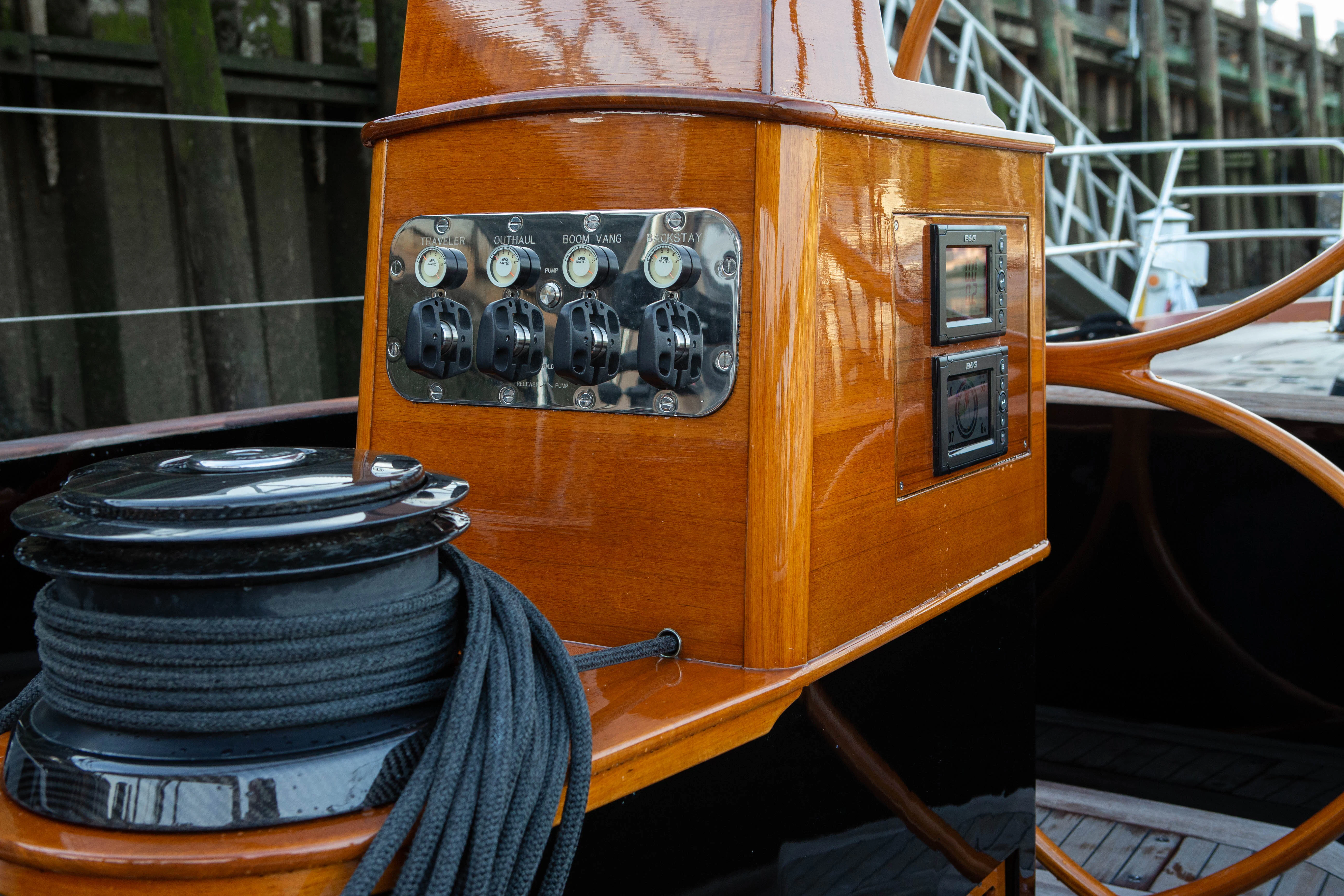 a wooden radio with a speaker aboard FALCON Yacht for Sale