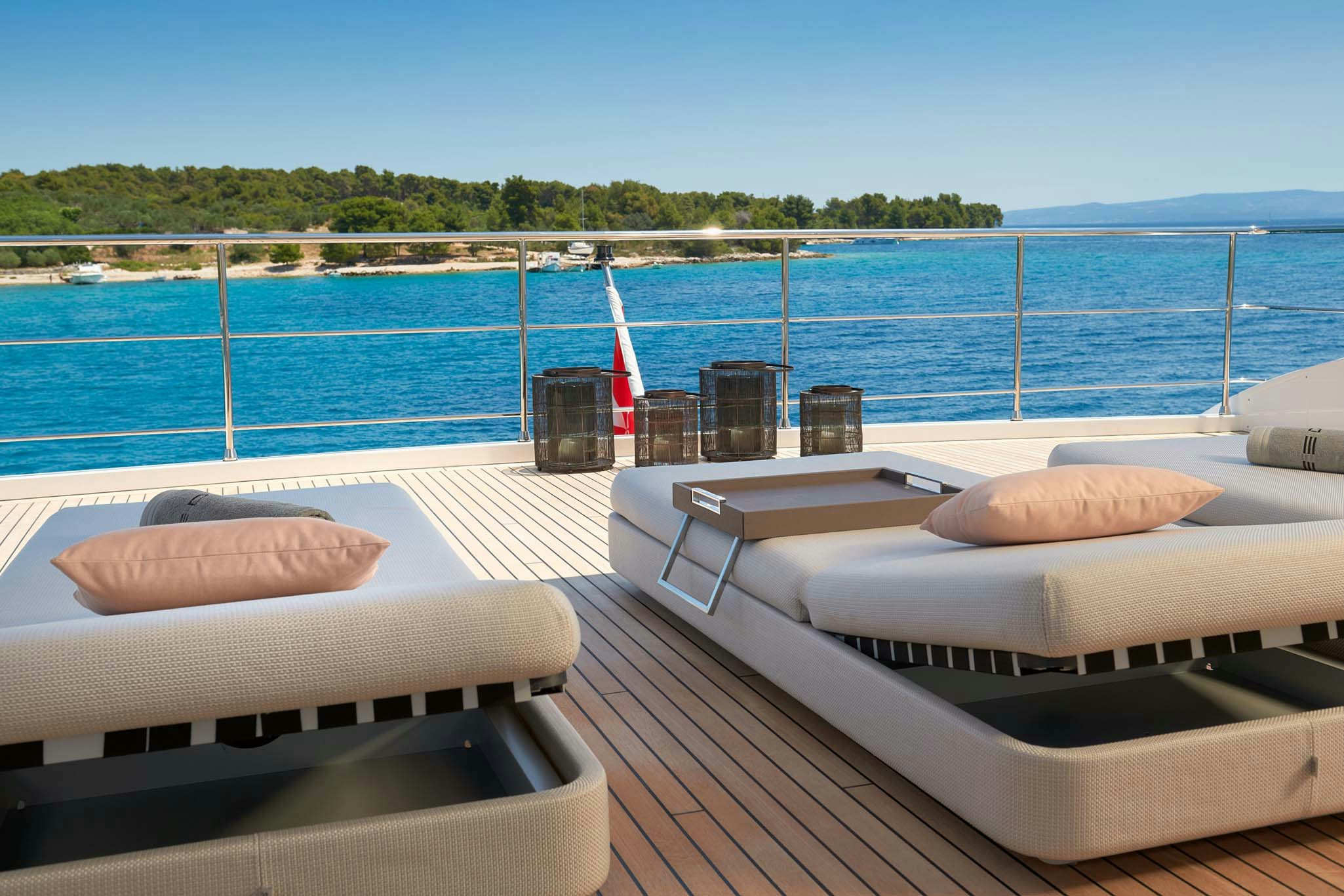 a bed on a boat aboard HEED Yacht for Charter