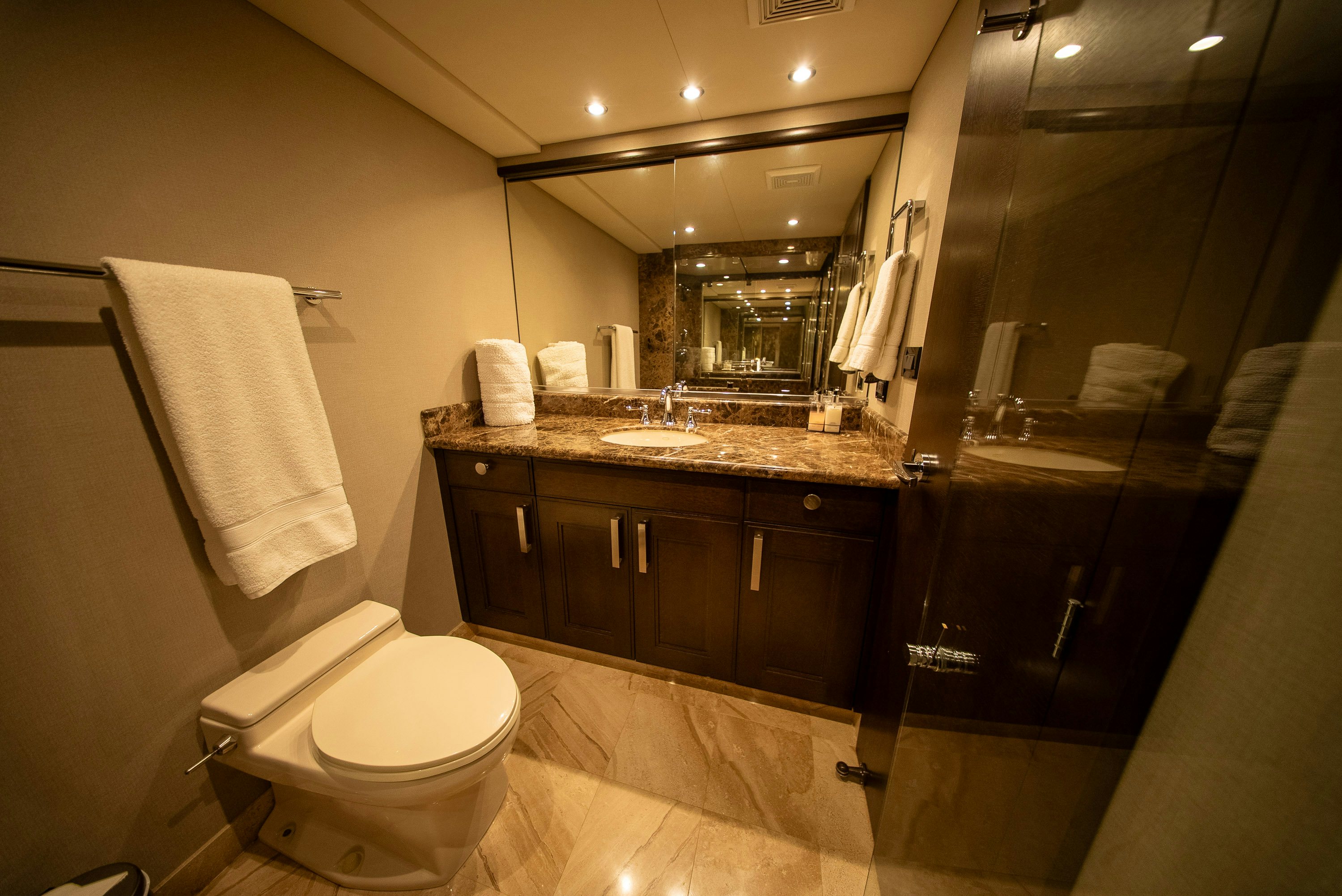 a bathroom with a sink and a toilet aboard ENCORE Yacht for Sale