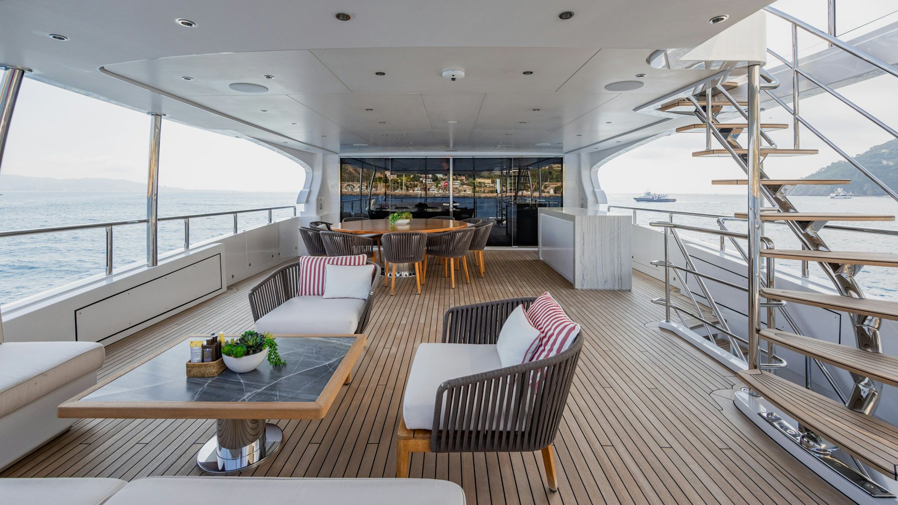 a modern looking living room aboard BELLA VITA Yacht for Sale