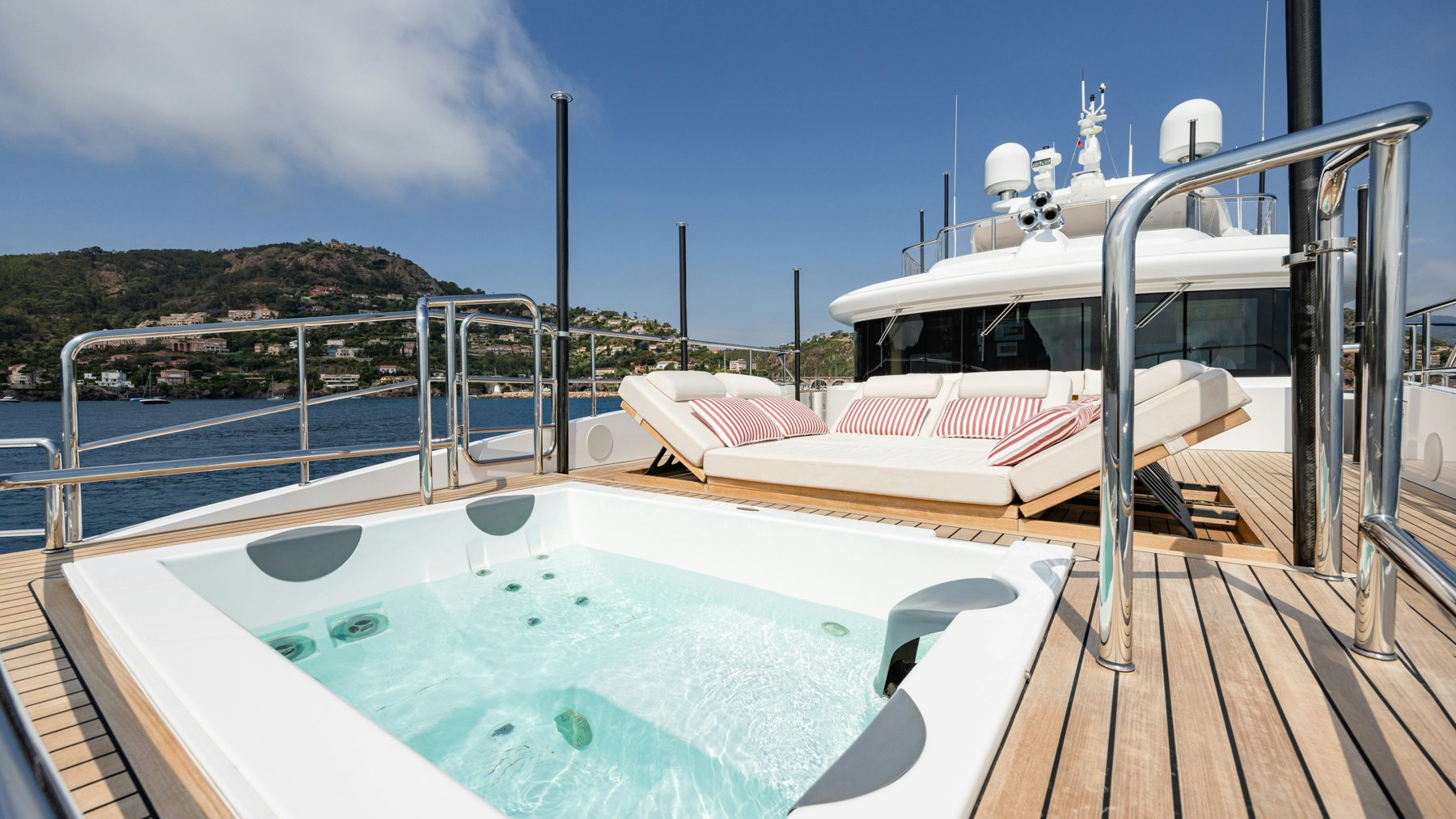a boat on a deck aboard BELLA VITA Yacht for Sale