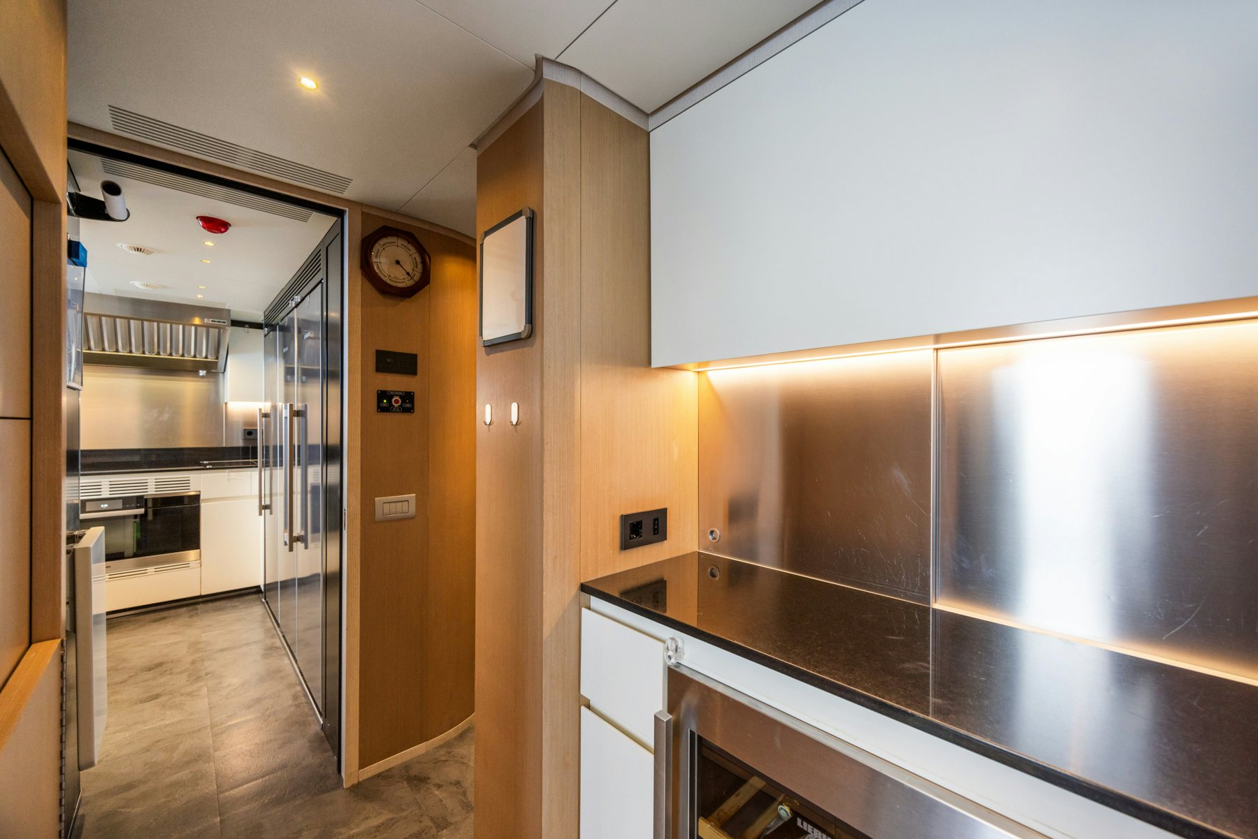 a kitchen with a large counter aboard BELLA VITA Yacht for Sale