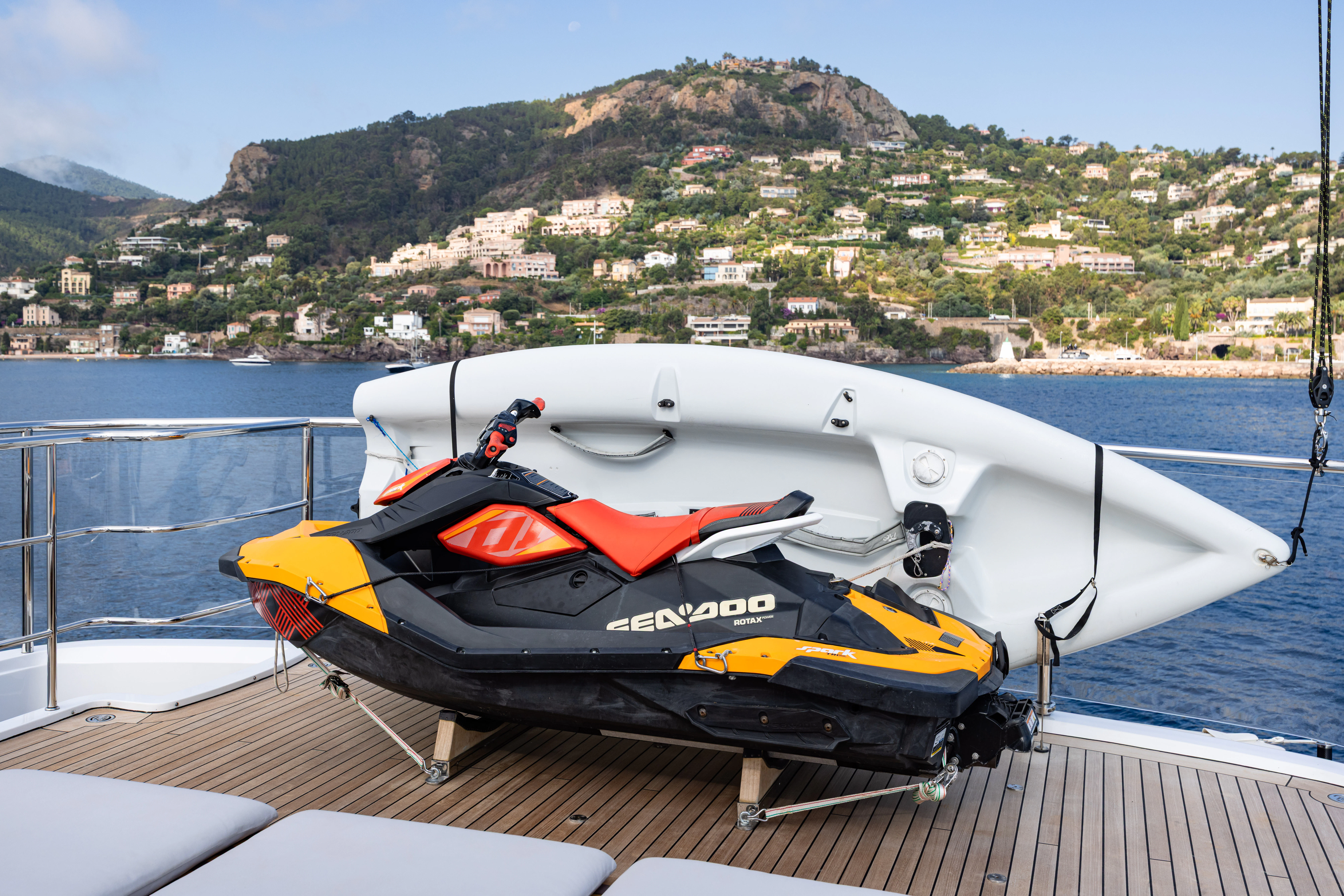 a boat on a dock aboard TRAMONTO Yacht for Charter
