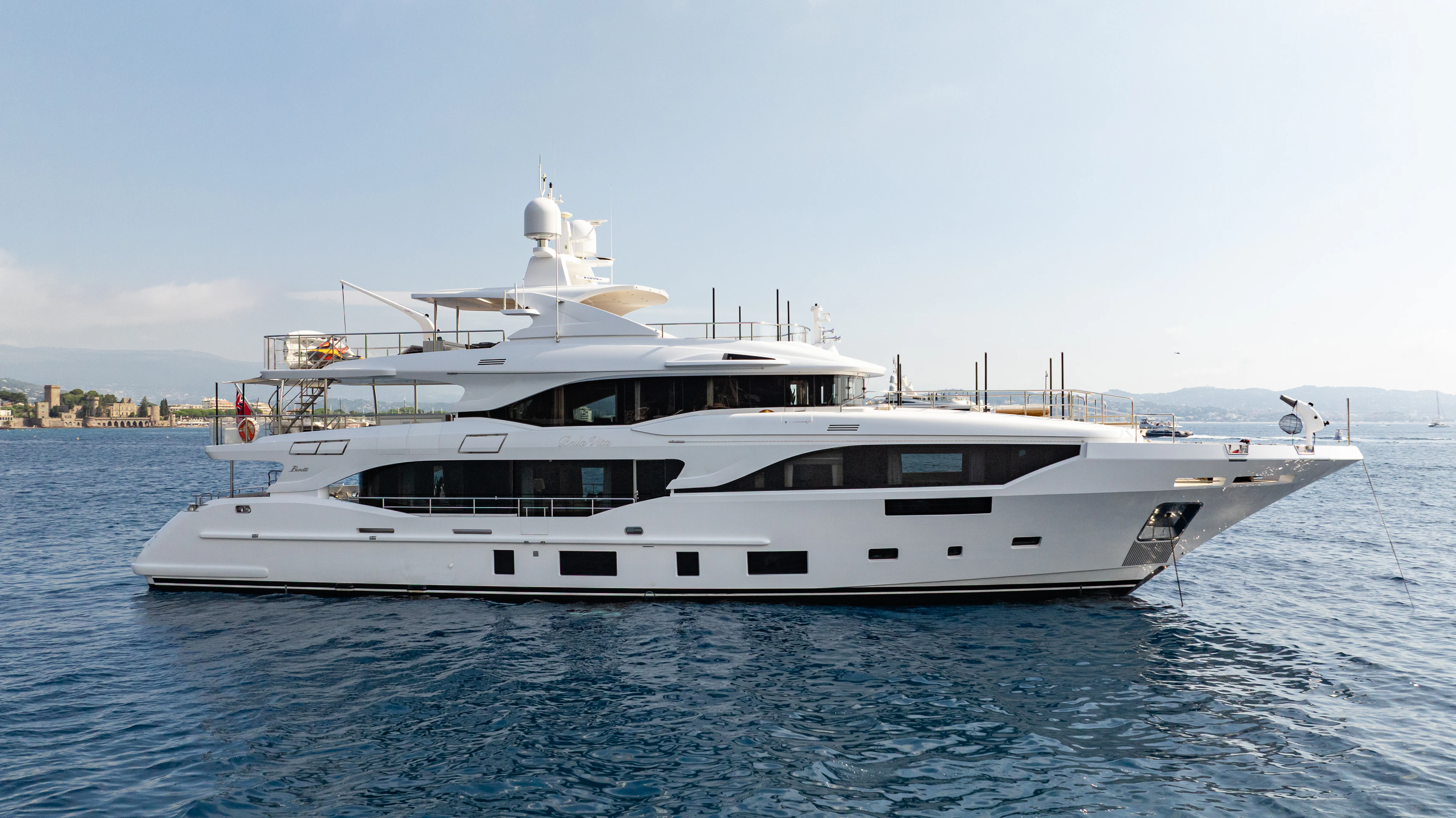 a large white yacht aboard TRAMONTO Yacht for Charter