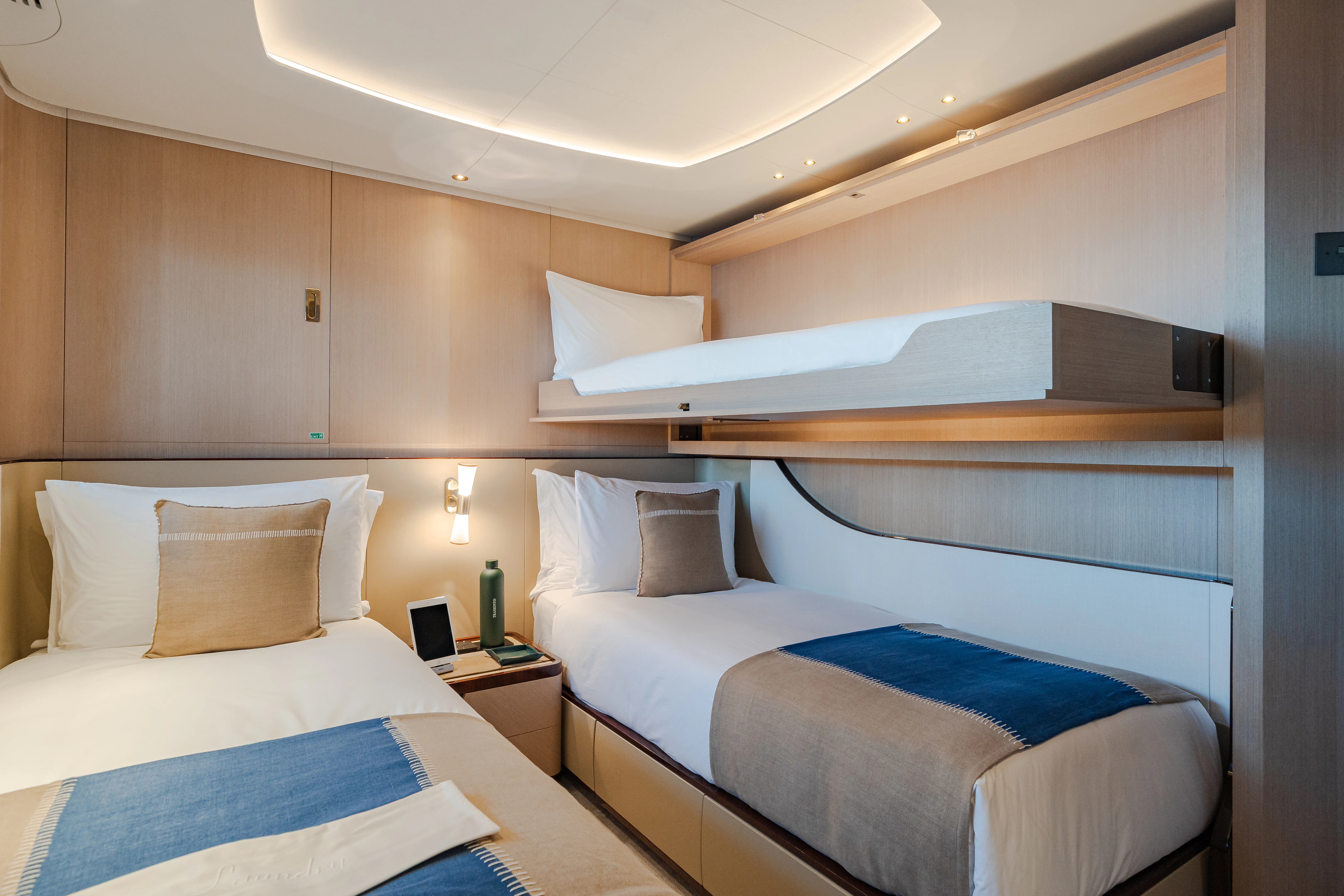 a room with two beds aboard TRAMONTO Yacht for Charter