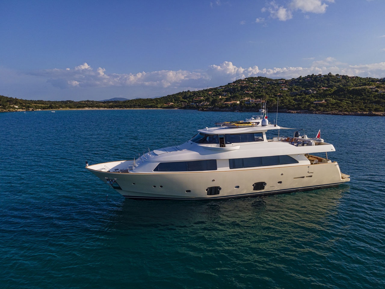a white boat in the water aboard ALL WE NEED FOR TODAY Yacht for Sale