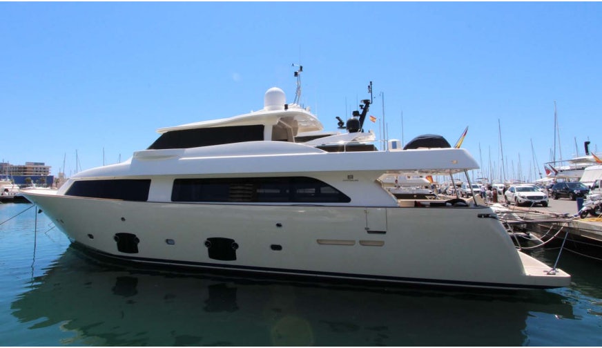 a white yacht docked aboard ALL WE NEED FOR TODAY Yacht for Sale