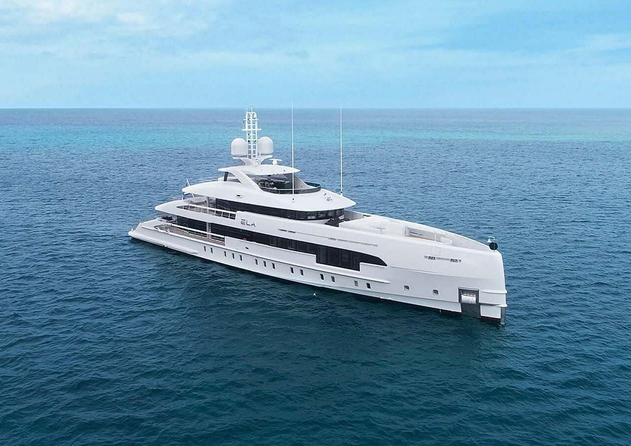 a white boat in the water aboard ELA Yacht for Sale