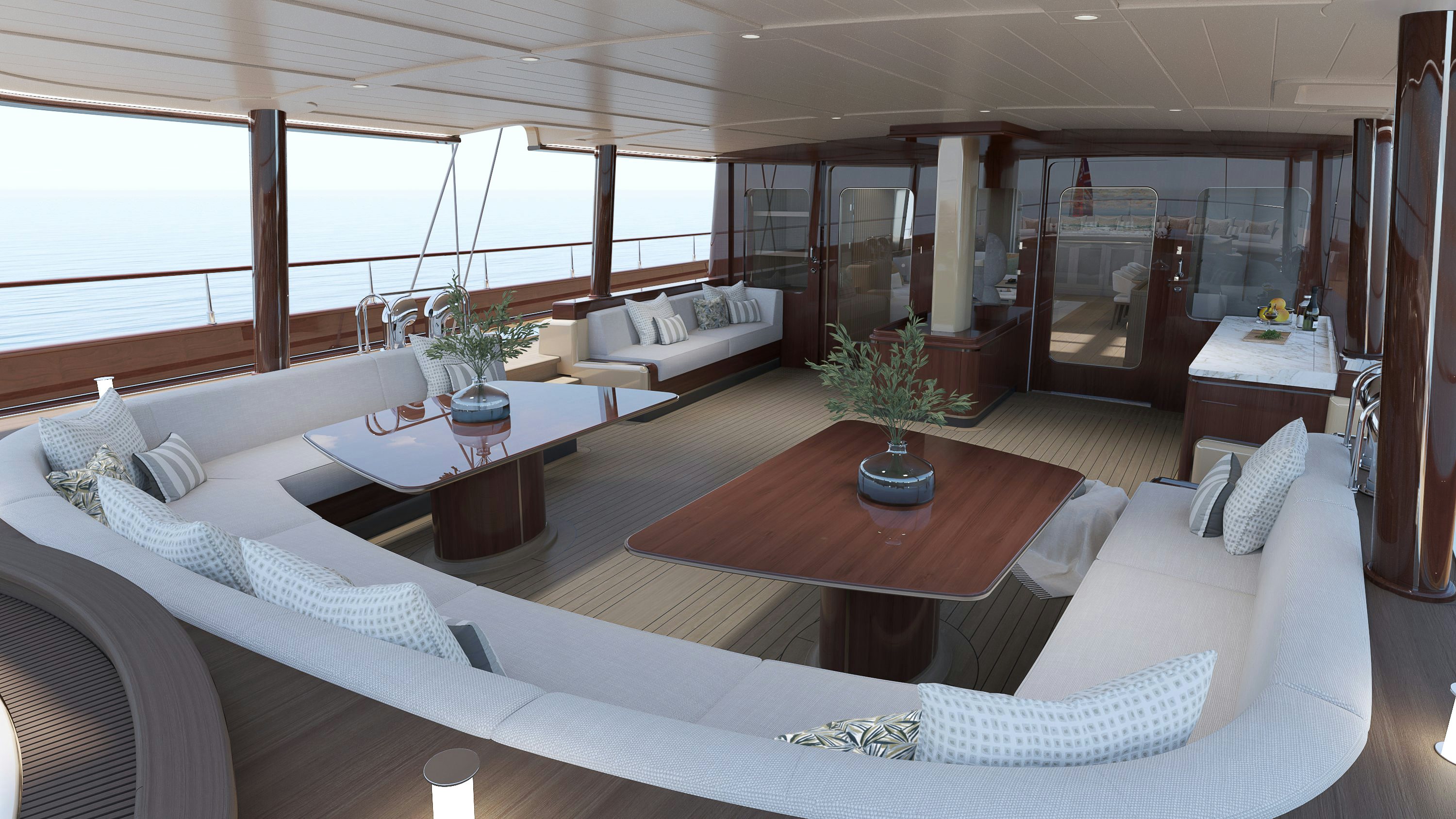 a living room with a large window aboard SIMENA Yacht for Sale