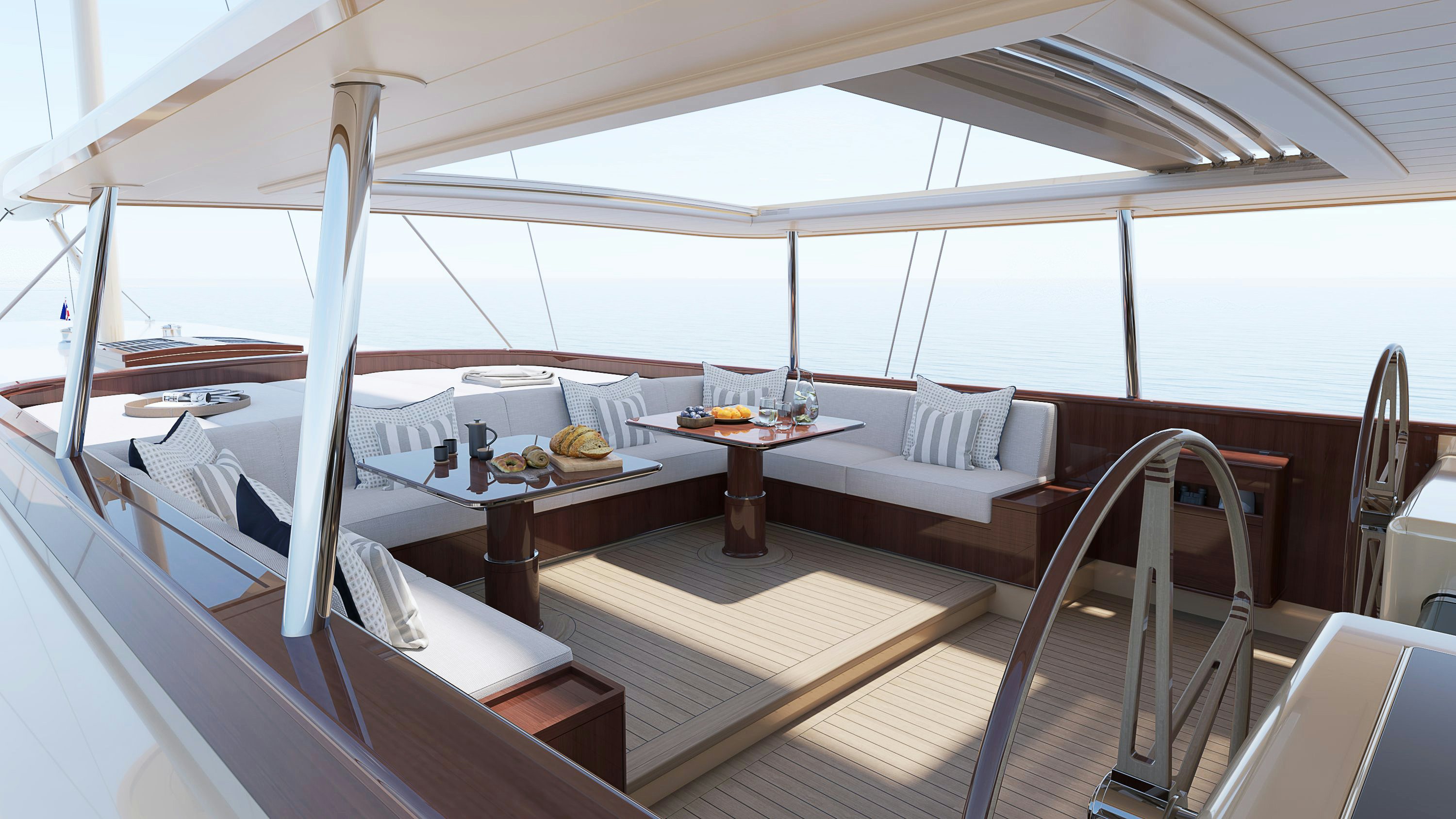 a room with a table and chairs aboard SIMENA Yacht for Sale