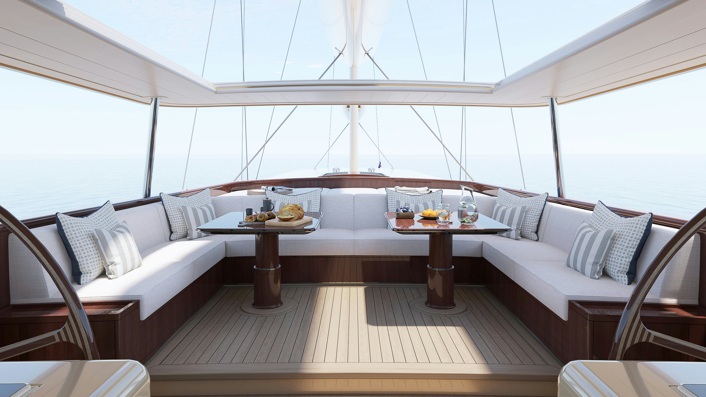 a room with a table and chairs aboard SIMENA Yacht for Sale