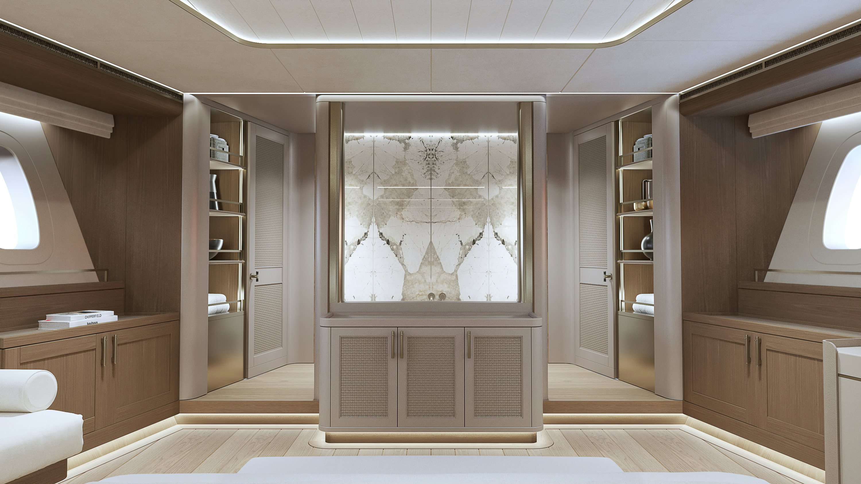 a room with a large window aboard SIMENA Yacht for Sale
