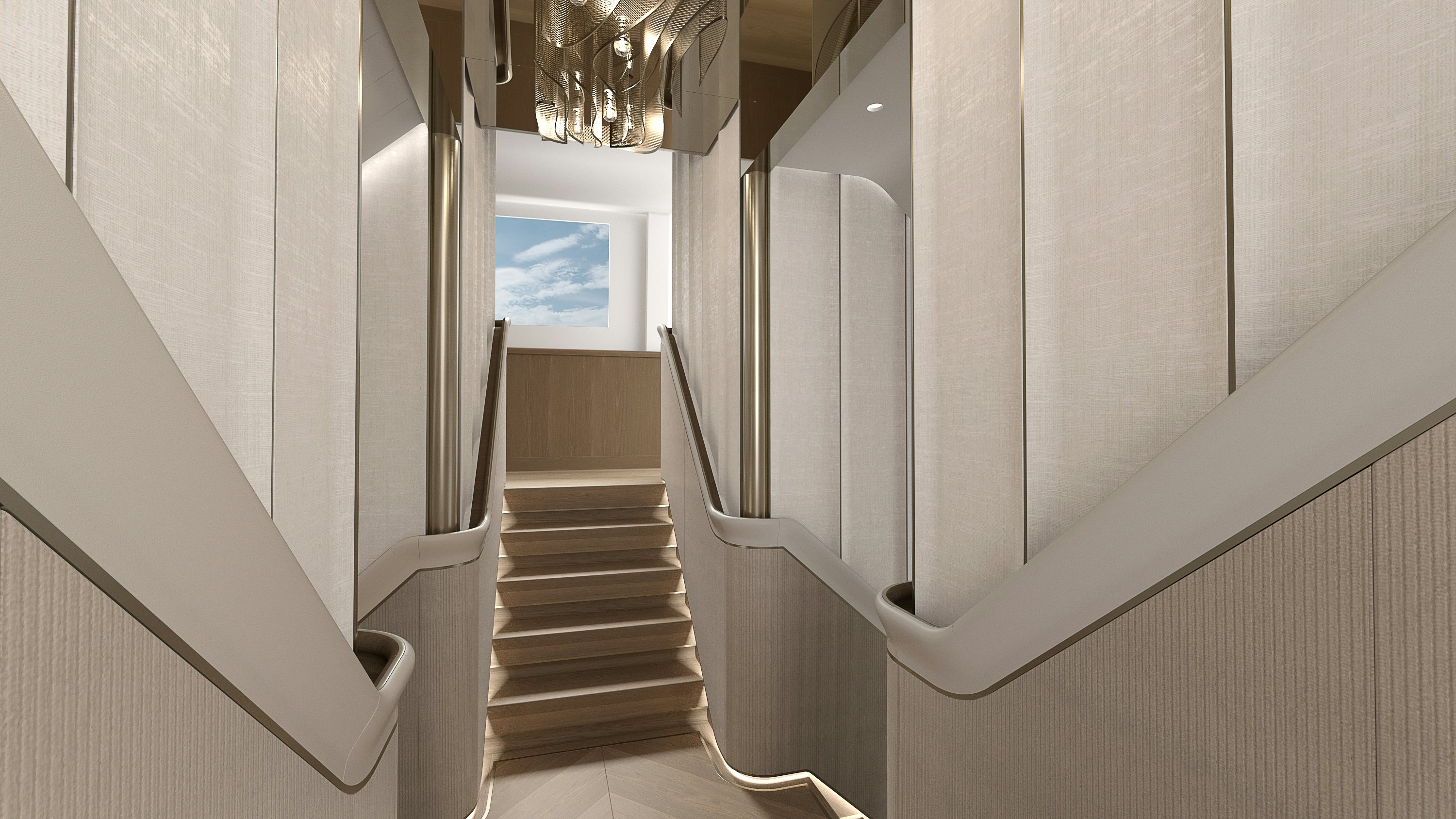 a white hallway with a glass door aboard SIMENA Yacht for Sale