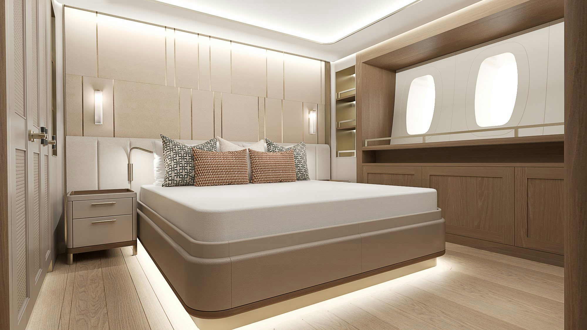 a bed in a room aboard SIMENA Yacht for Sale