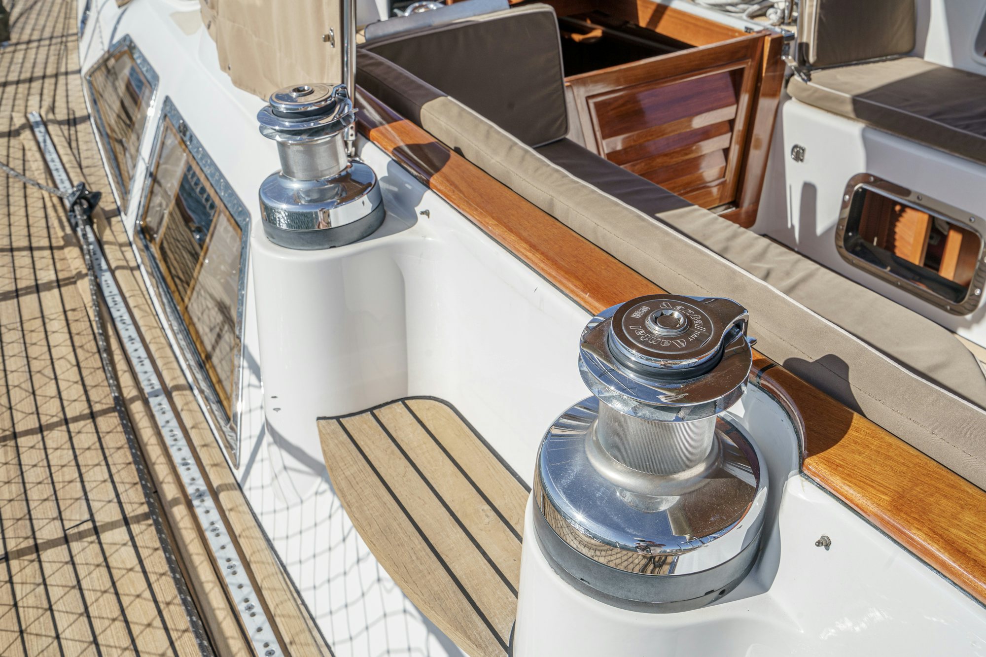 a kitchen counter with a coffee maker aboard FEATHER Yacht for Sale