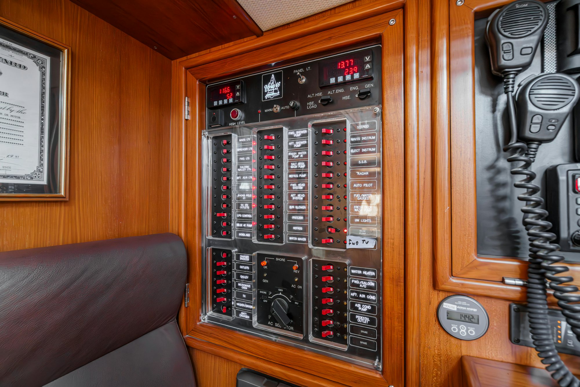 a black electronic device aboard FEATHER Yacht for Sale