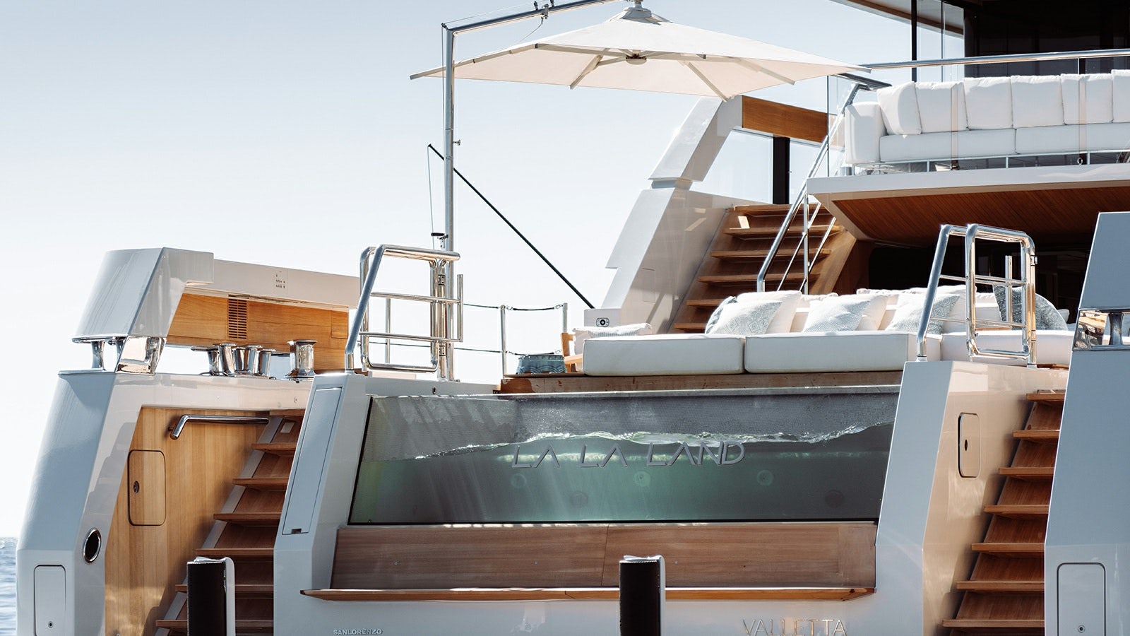 a boat with a ladder aboard LA LA LAND Yacht for Charter