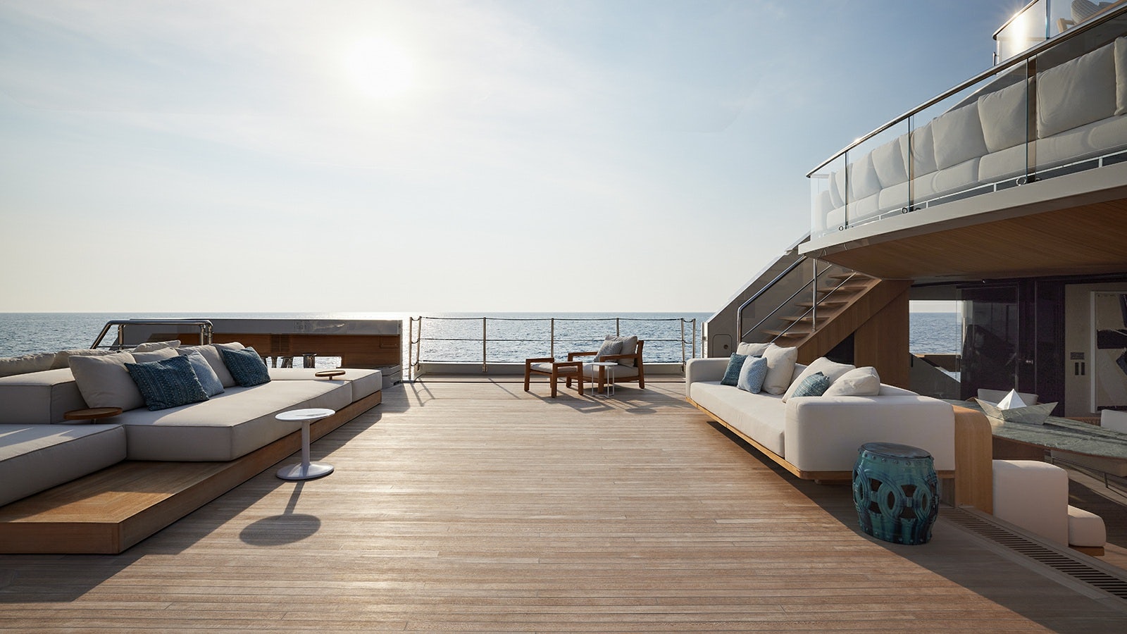 a large room with a couch and a table aboard LA LA LAND Yacht for Charter