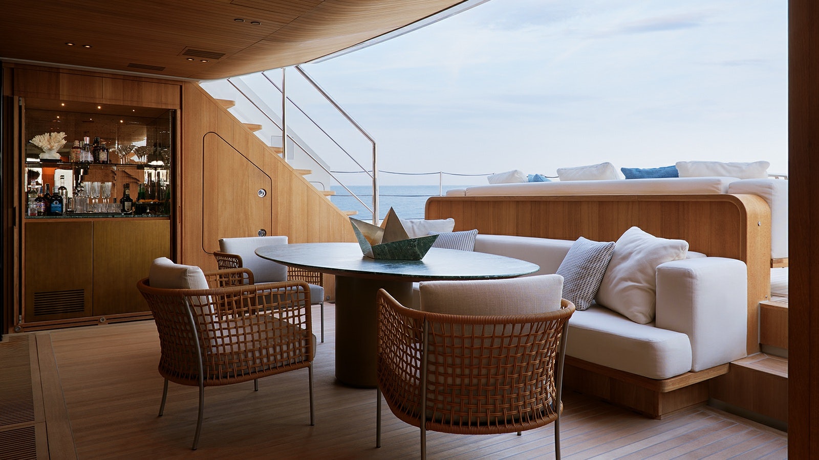 a room with a couch and chairs aboard LA LA LAND Yacht for Charter