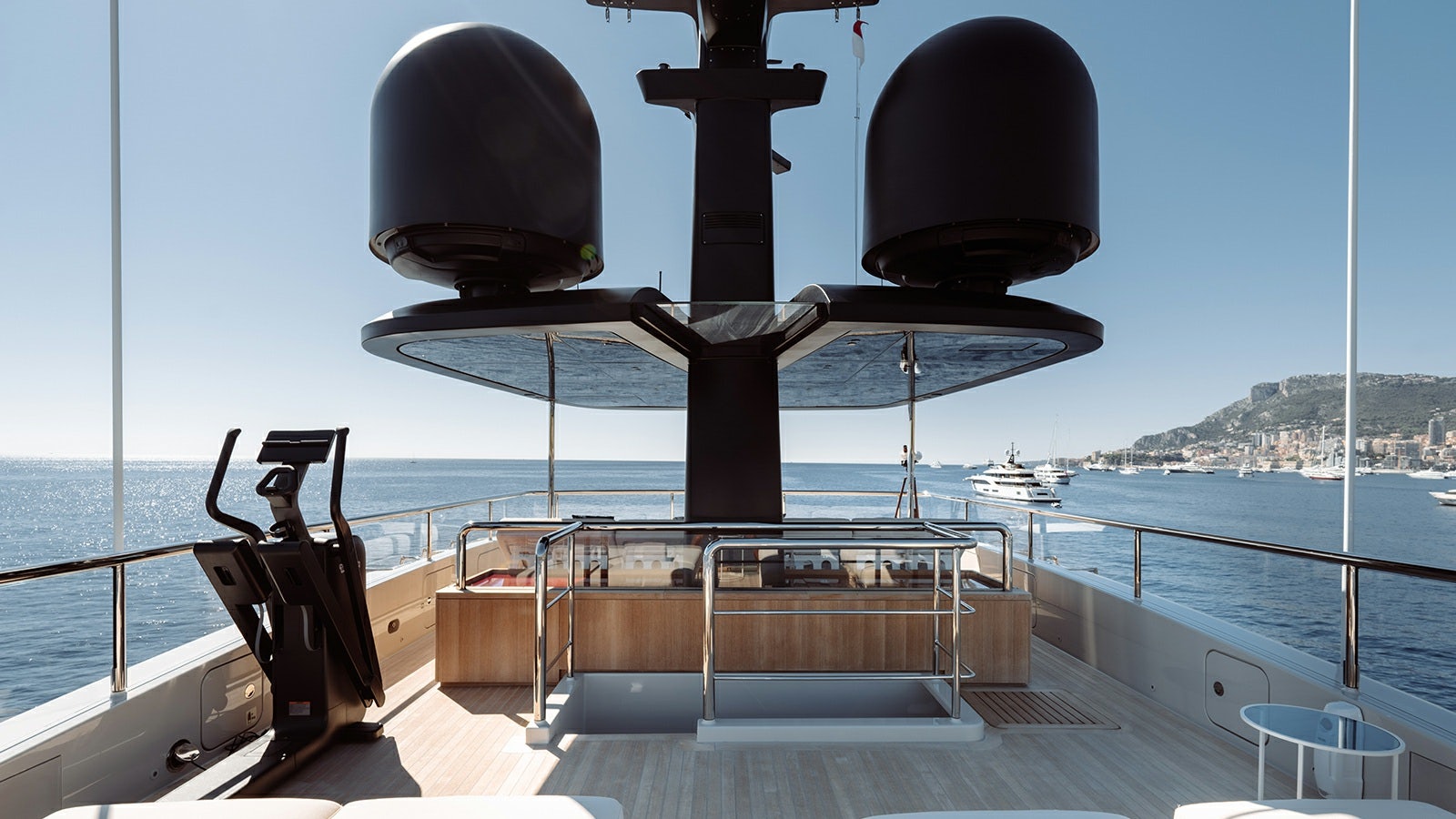 a large telescope on a boat aboard LA LA LAND Yacht for Charter