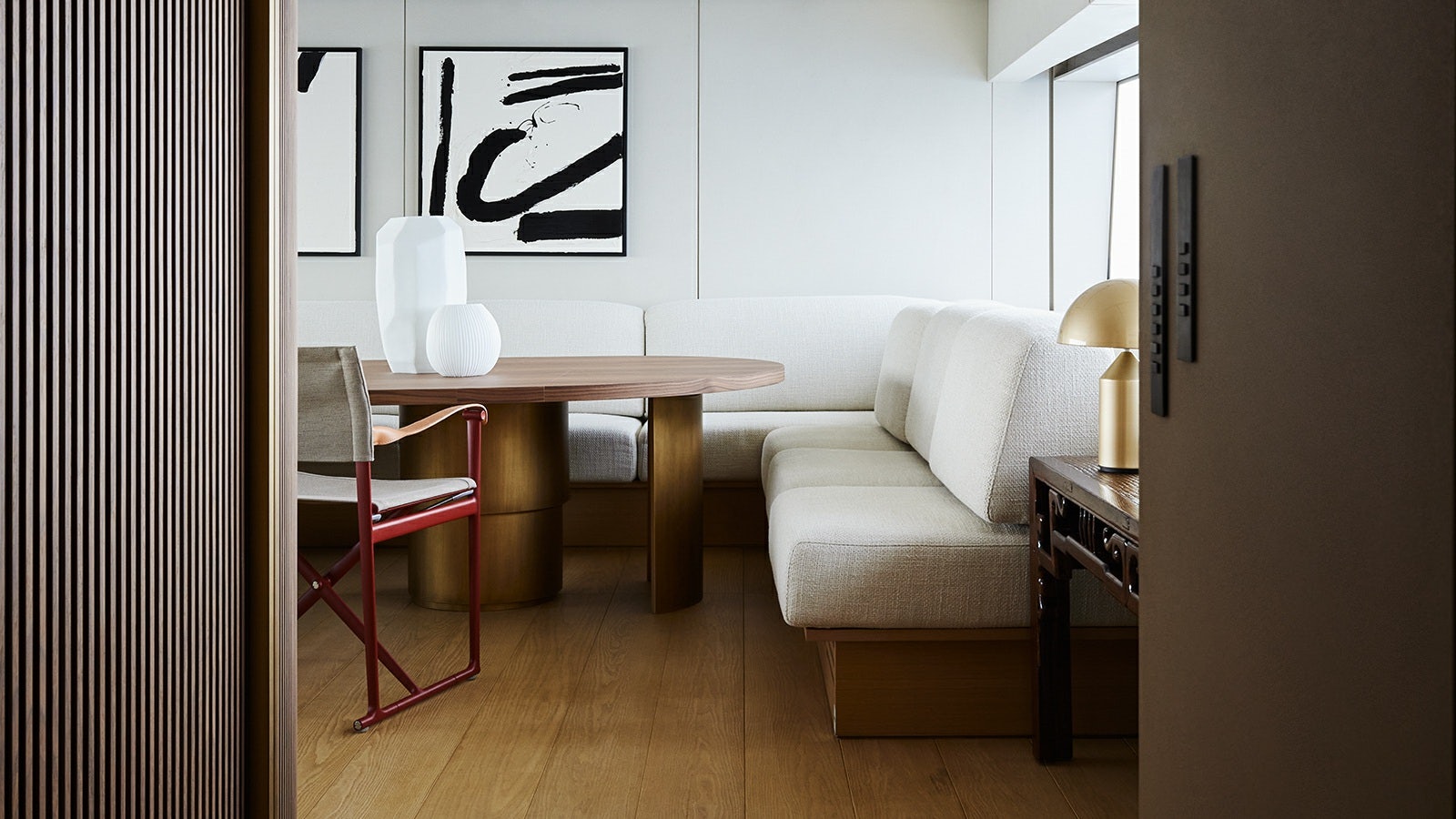 a living room with a table and chairs aboard LA LA LAND Yacht for Charter