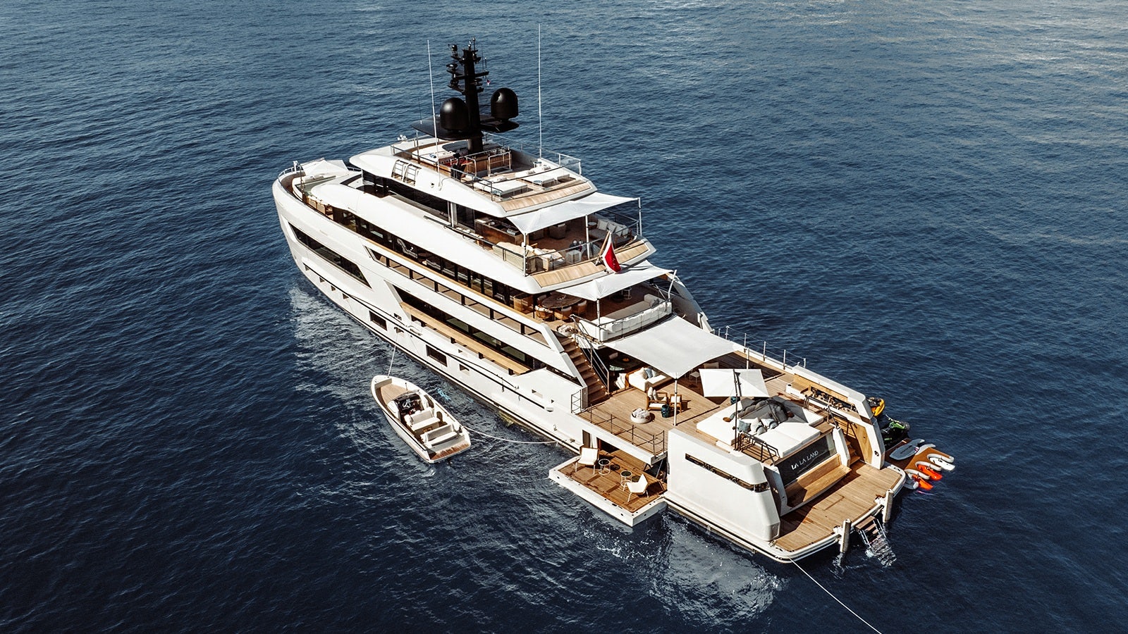 a large ship in the water aboard LA LA LAND Yacht for Charter