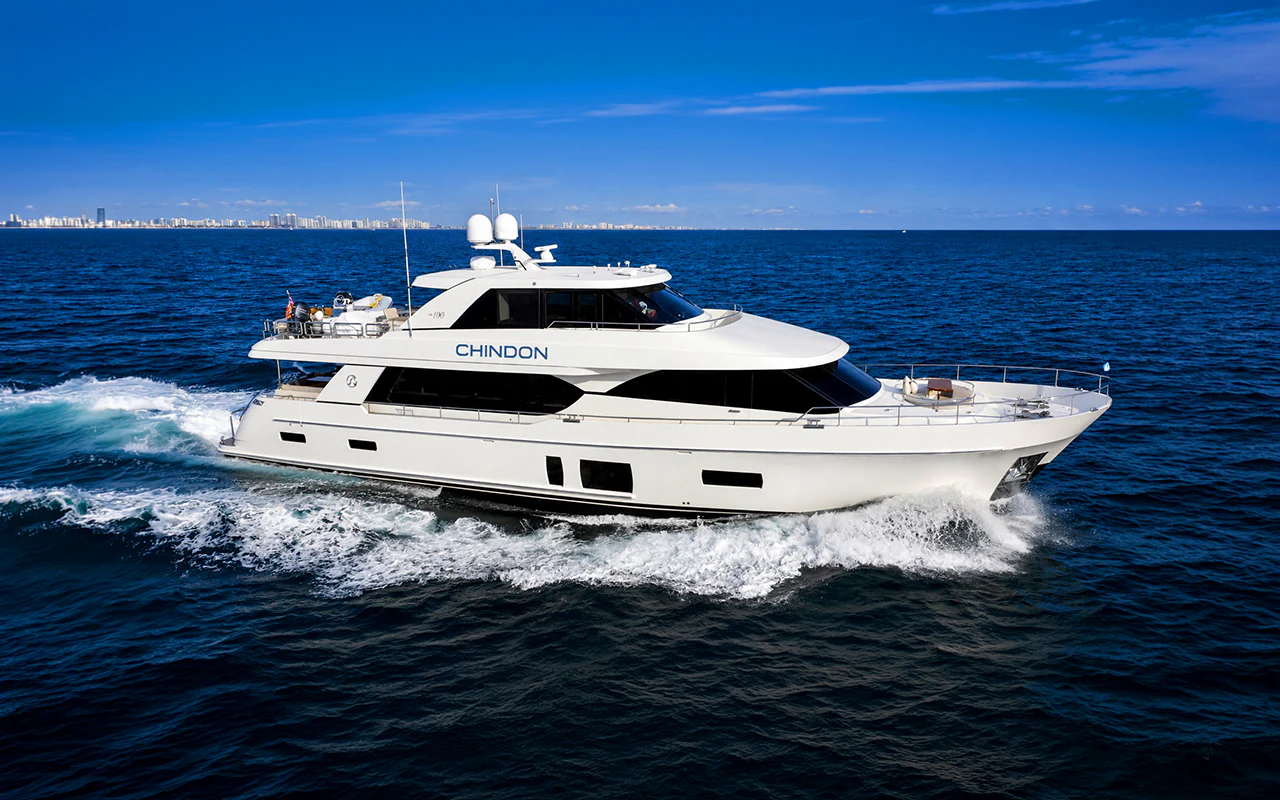 a white yacht on the water aboard CHINDON Yacht for Sale