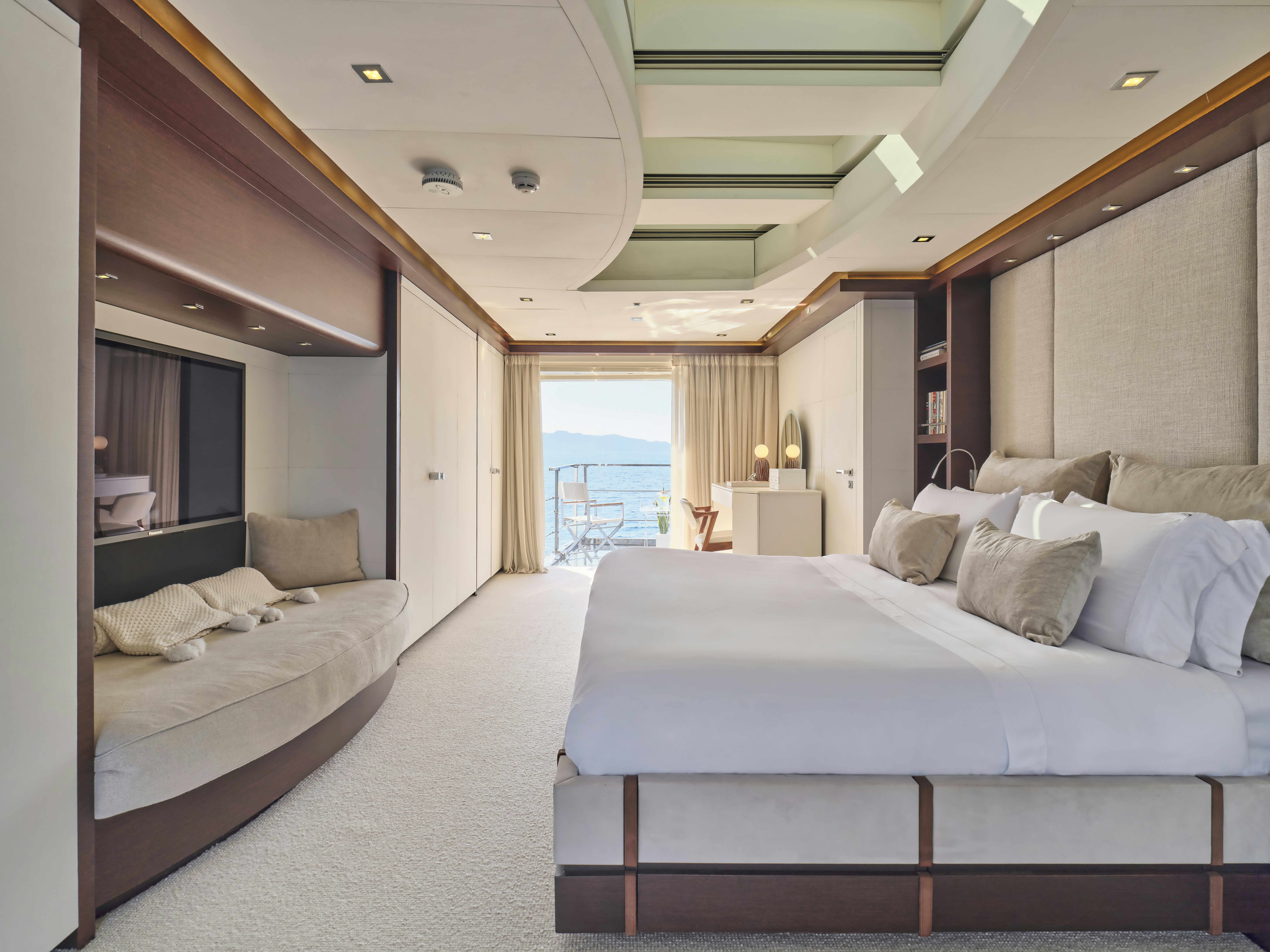 a room with a couple of beds aboard PERSEFONI I Yacht for Charter