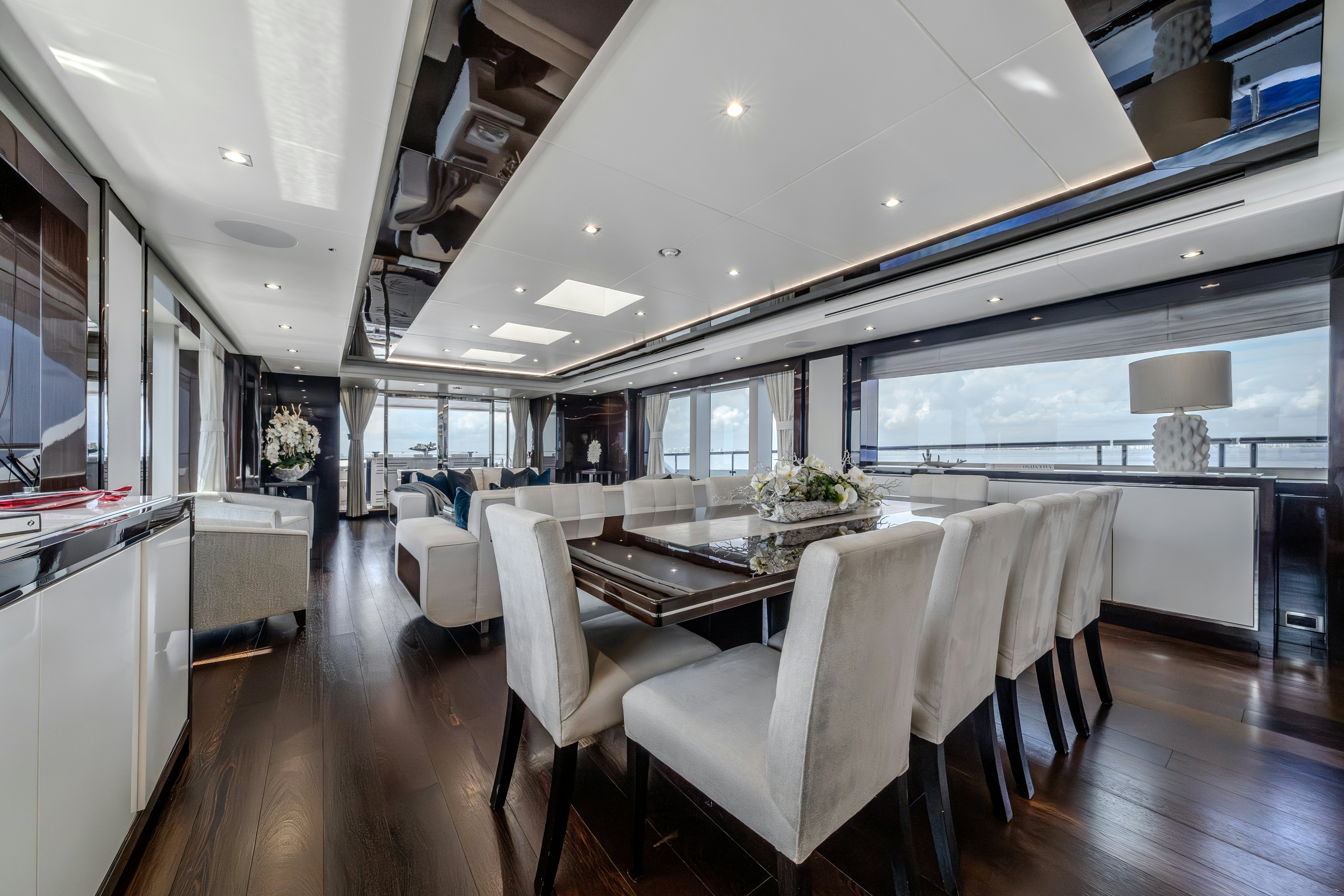 a large kitchen with a dining table aboard LOST BOYS Yacht for Sale