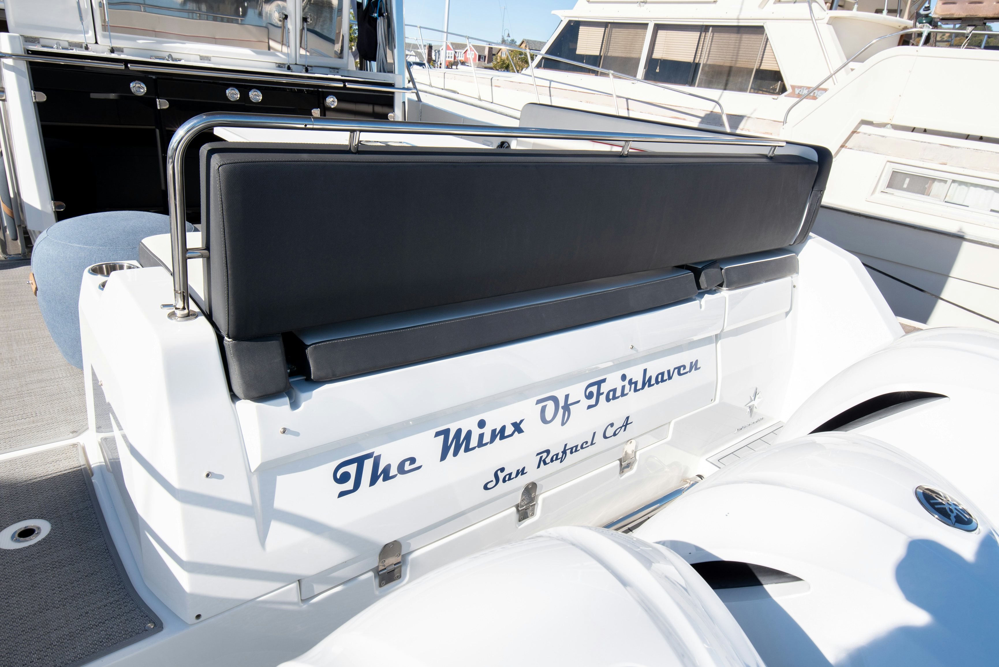 the back of a white car aboard NAUTI BRIGI GULL Yacht for Sale