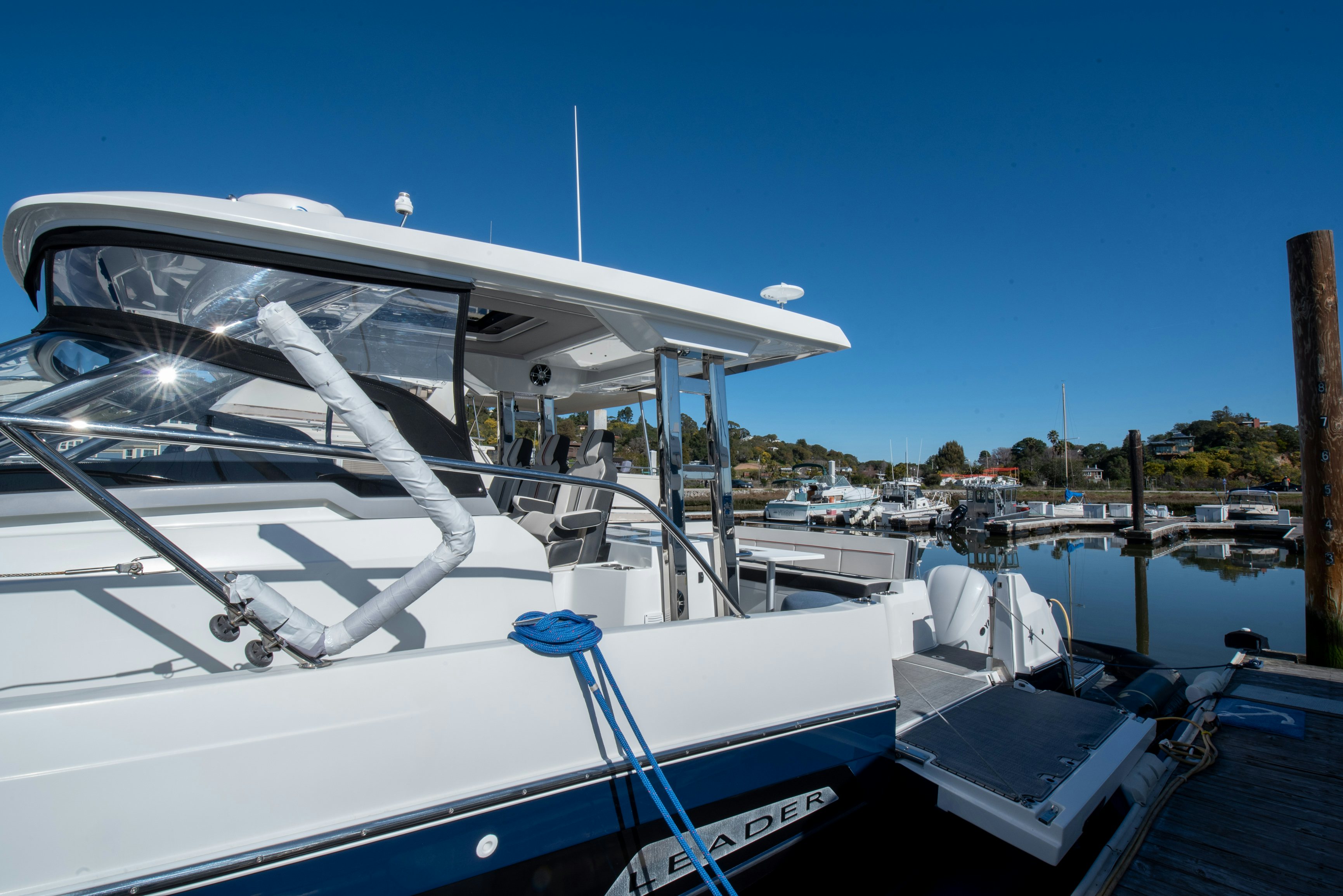 a boat docked at a pier aboard NAUTI BRIGI GULL Yacht for Sale