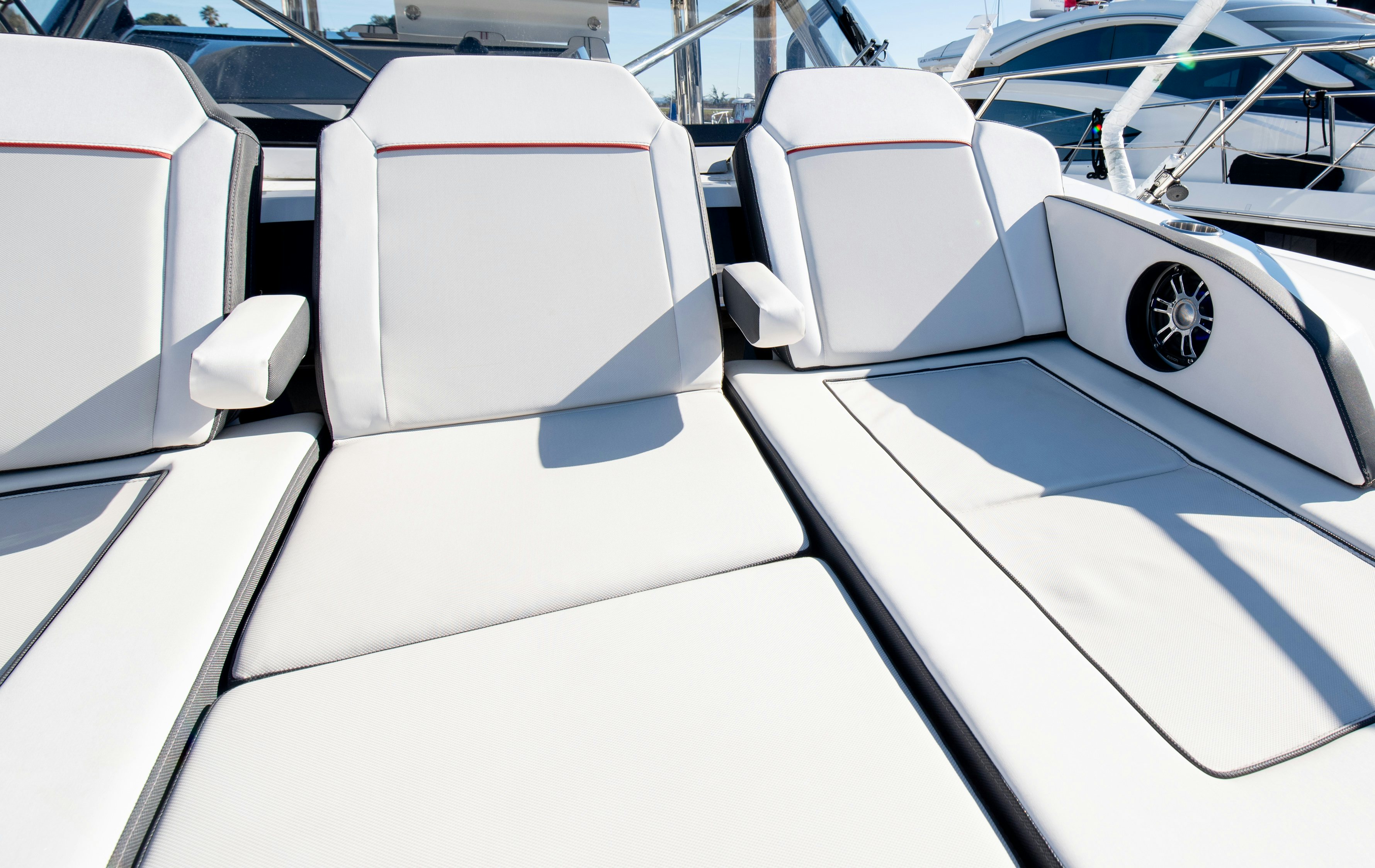 the interior of a white car aboard NAUTI BRIGI GULL Yacht for Sale