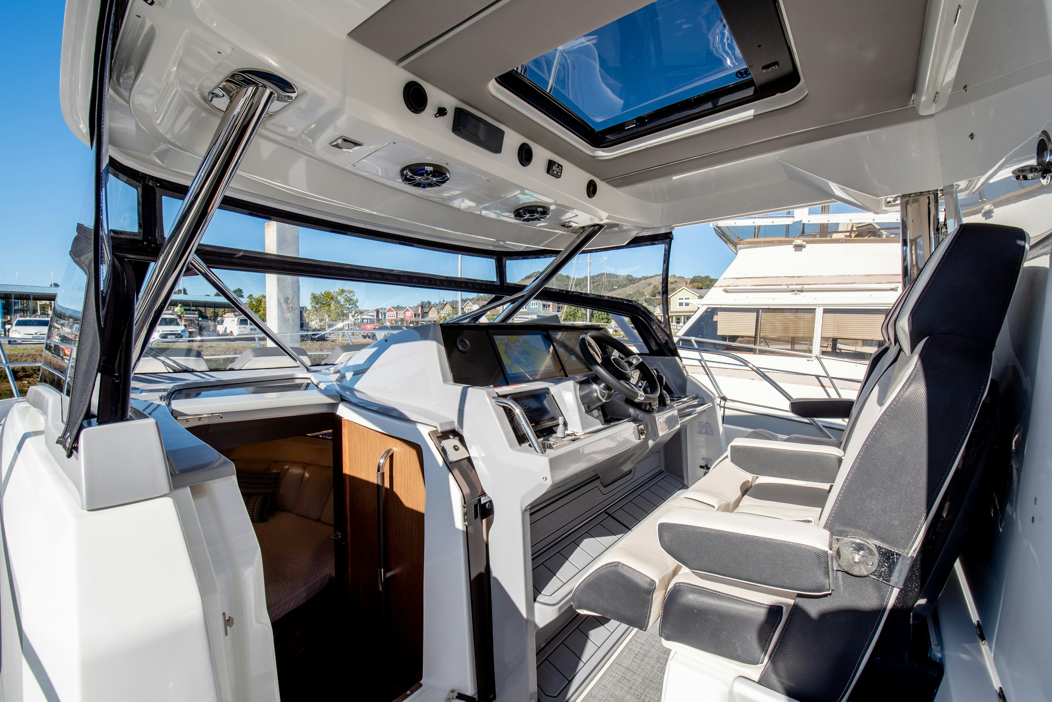 the inside of a car aboard NAUTI BRIGI GULL Yacht for Sale