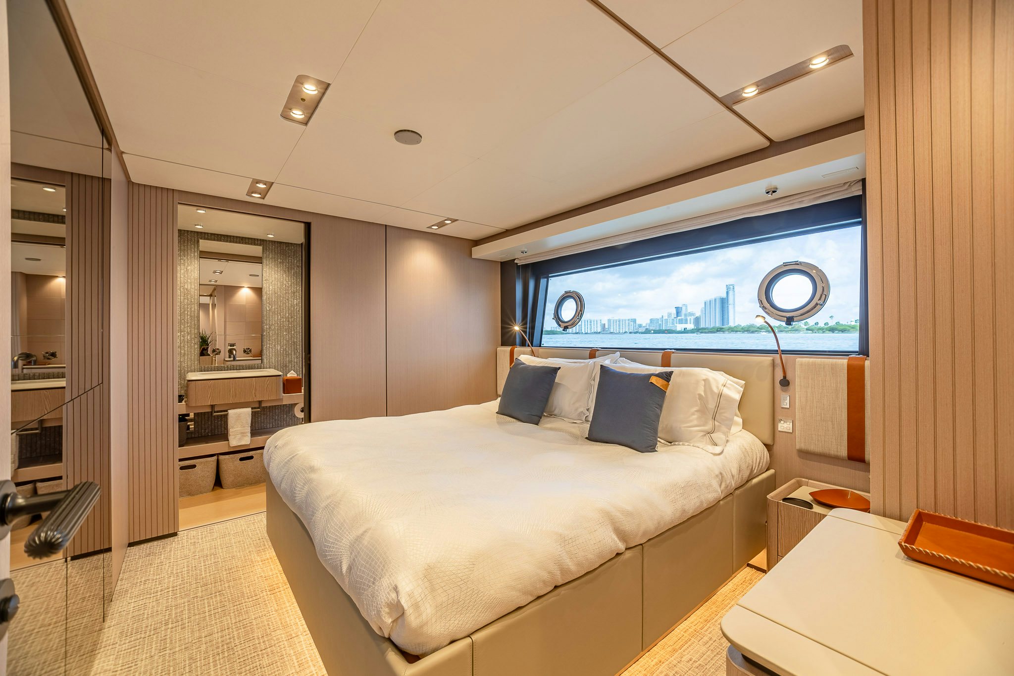 a hotel room with a bed aboard AURORA Yacht for Sale