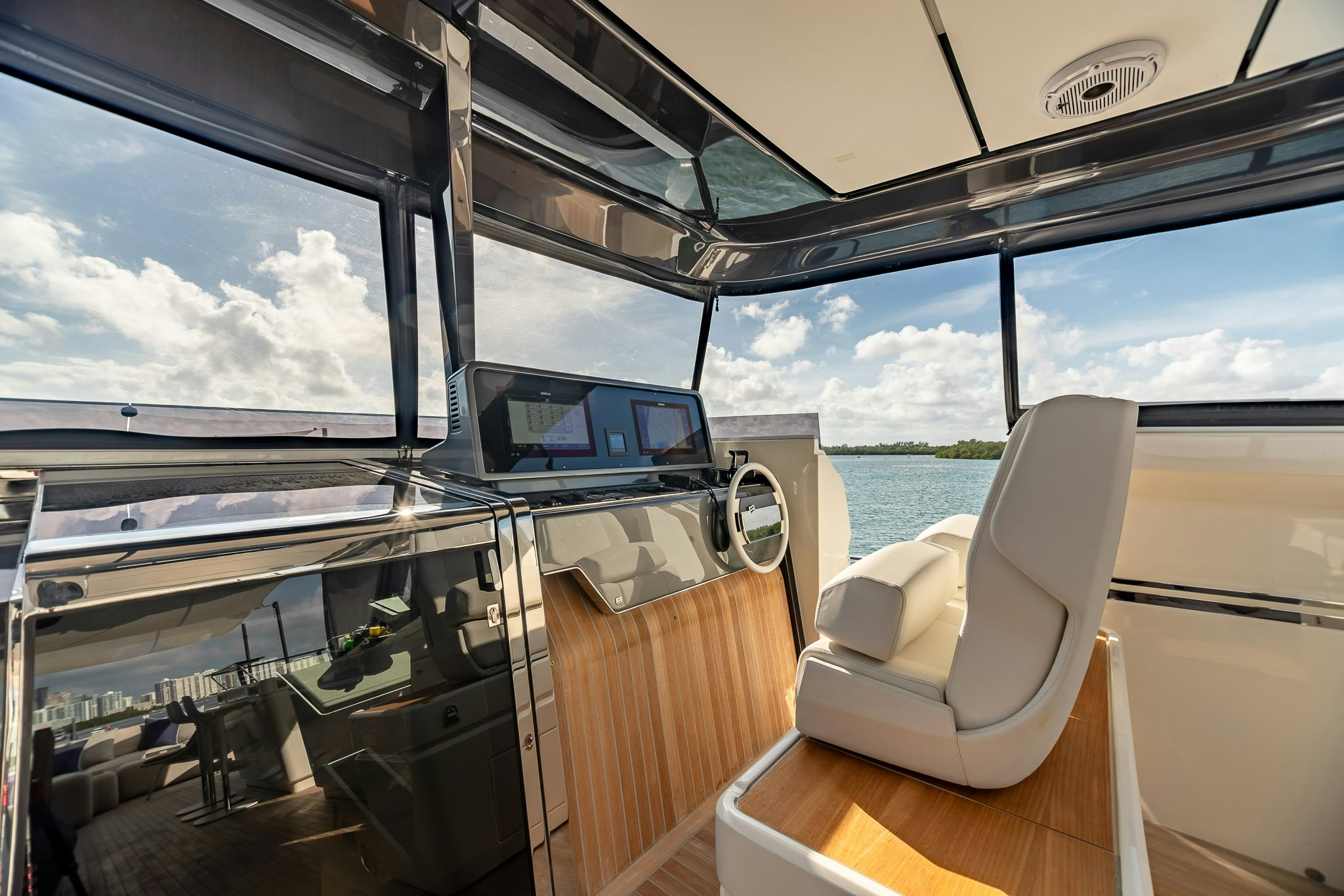 inside of a car aboard AURORA Yacht for Sale