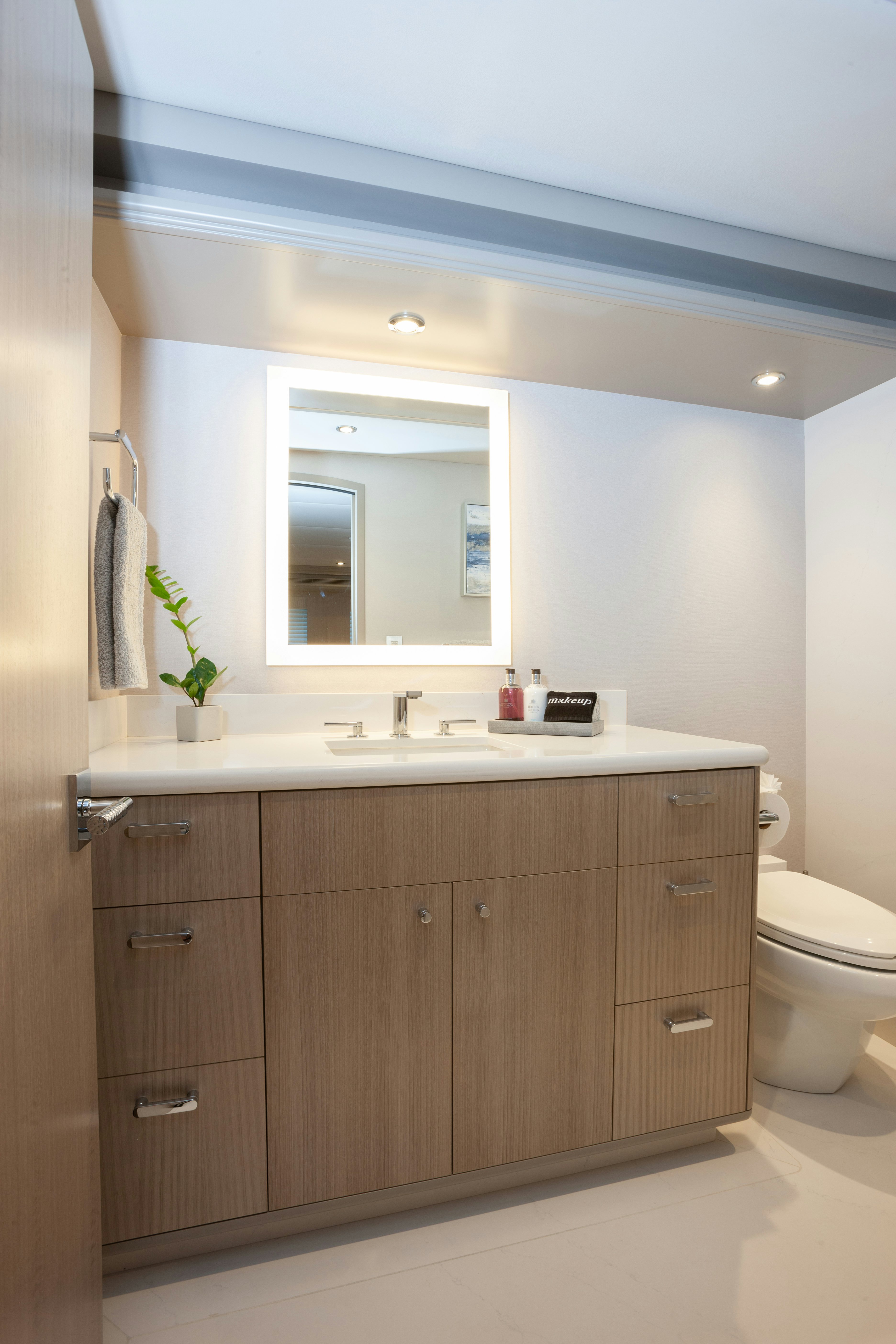 a bathroom with a sink and a mirror aboard NO BAD IDEAS Yacht for Sale