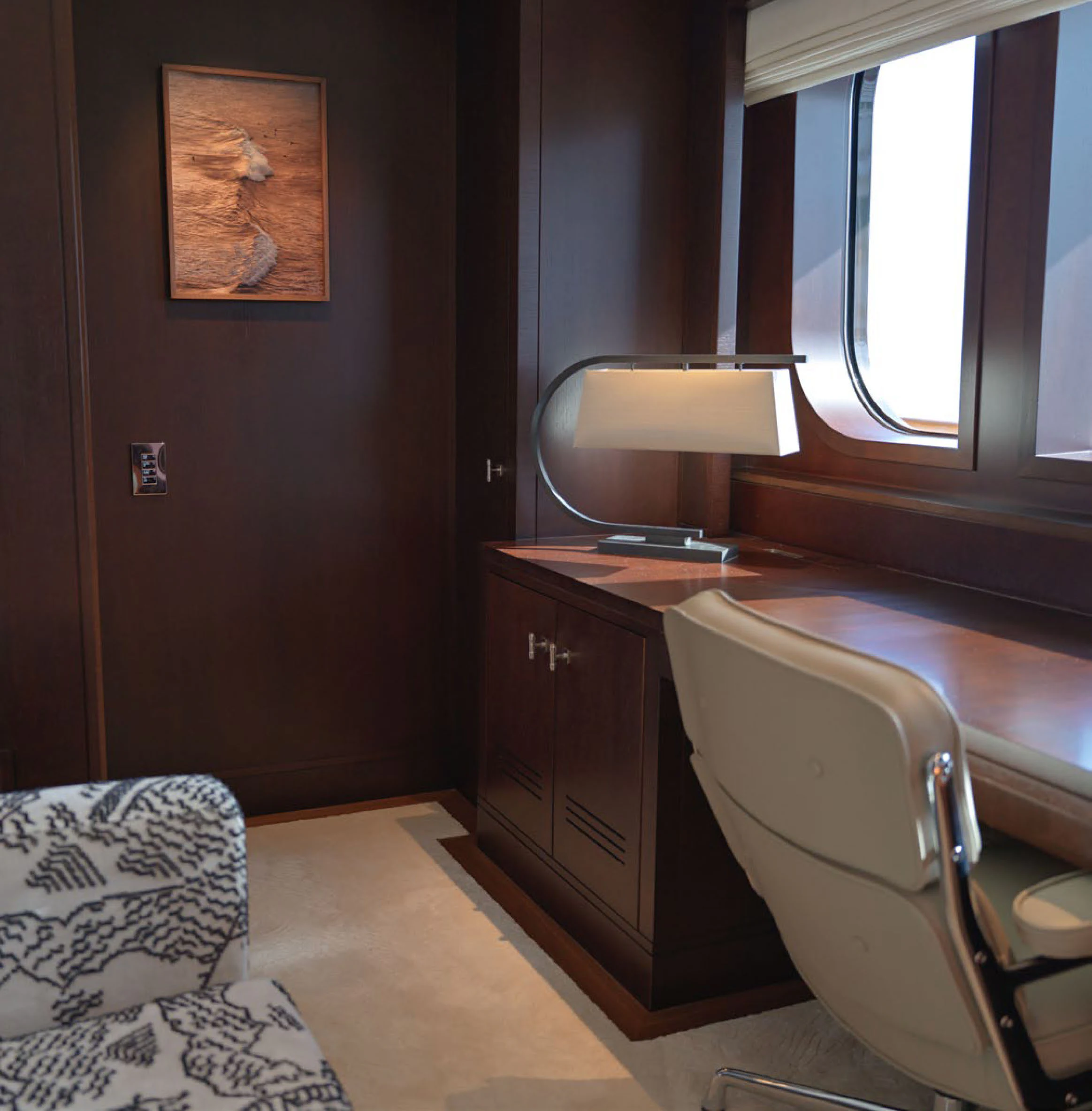 a bathroom with a sink and a mirror aboard SOLACE Yacht for Charter
