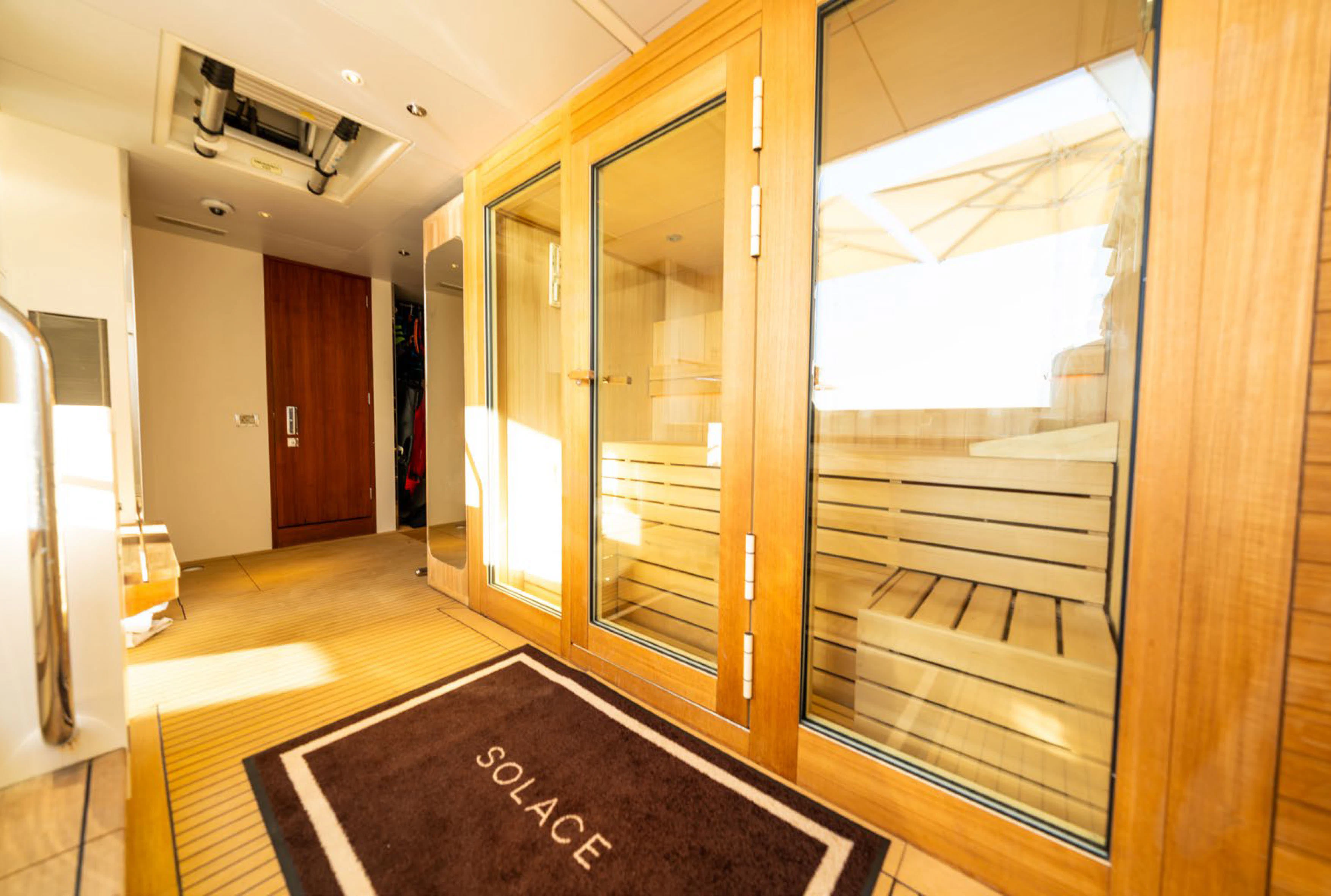 a large glass door aboard SOLACE Yacht for Charter