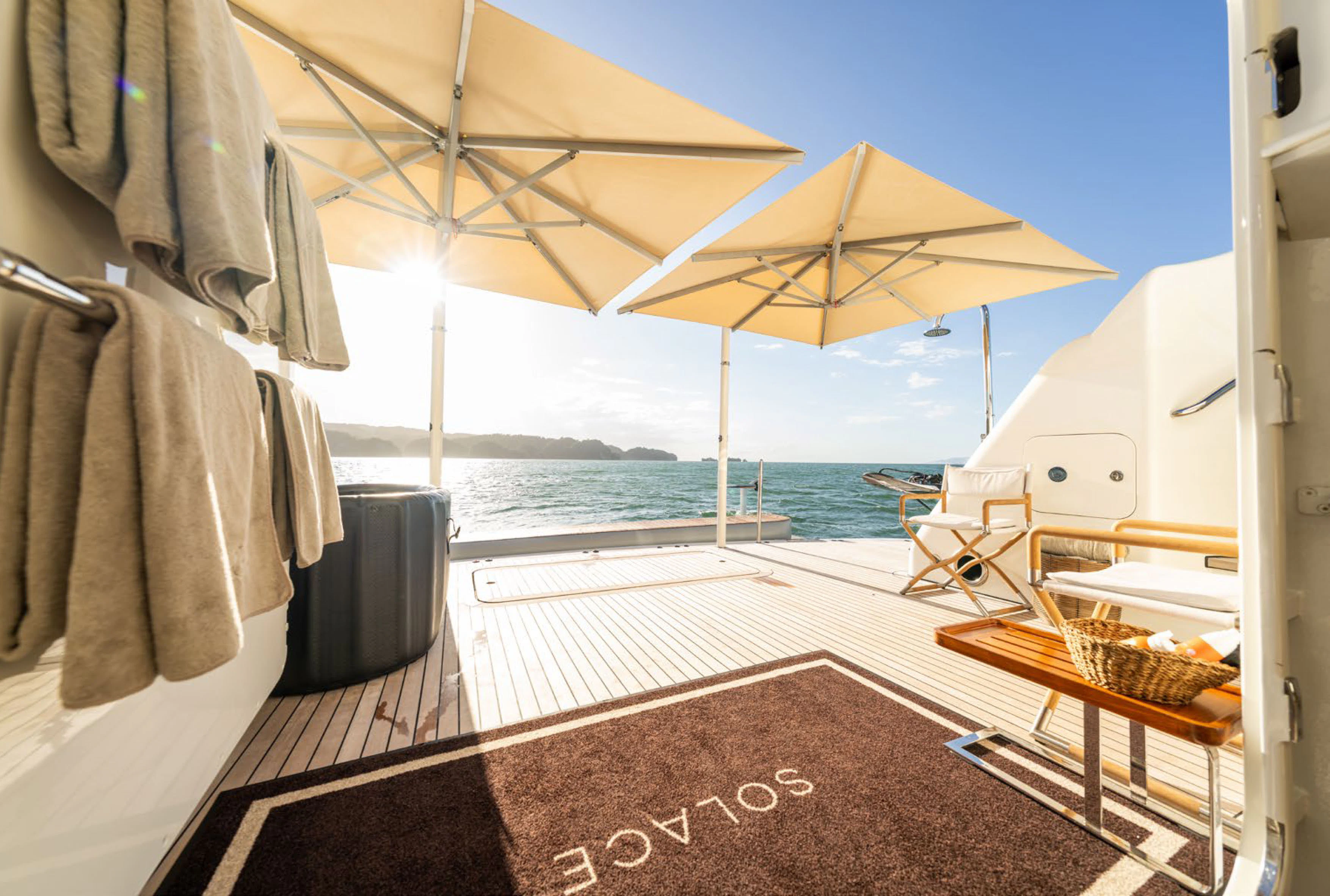 a boat on the water aboard SOLACE Yacht for Charter